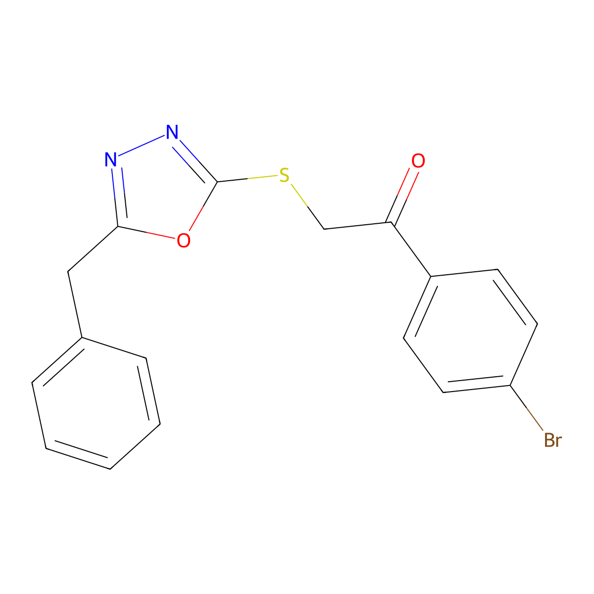 2-((5-Benzyl-1,3,4-oxadiazol-2-yl)thio)-1-(4-bromophenyl)ethanone molecular structure, CAS 326004-27-7
