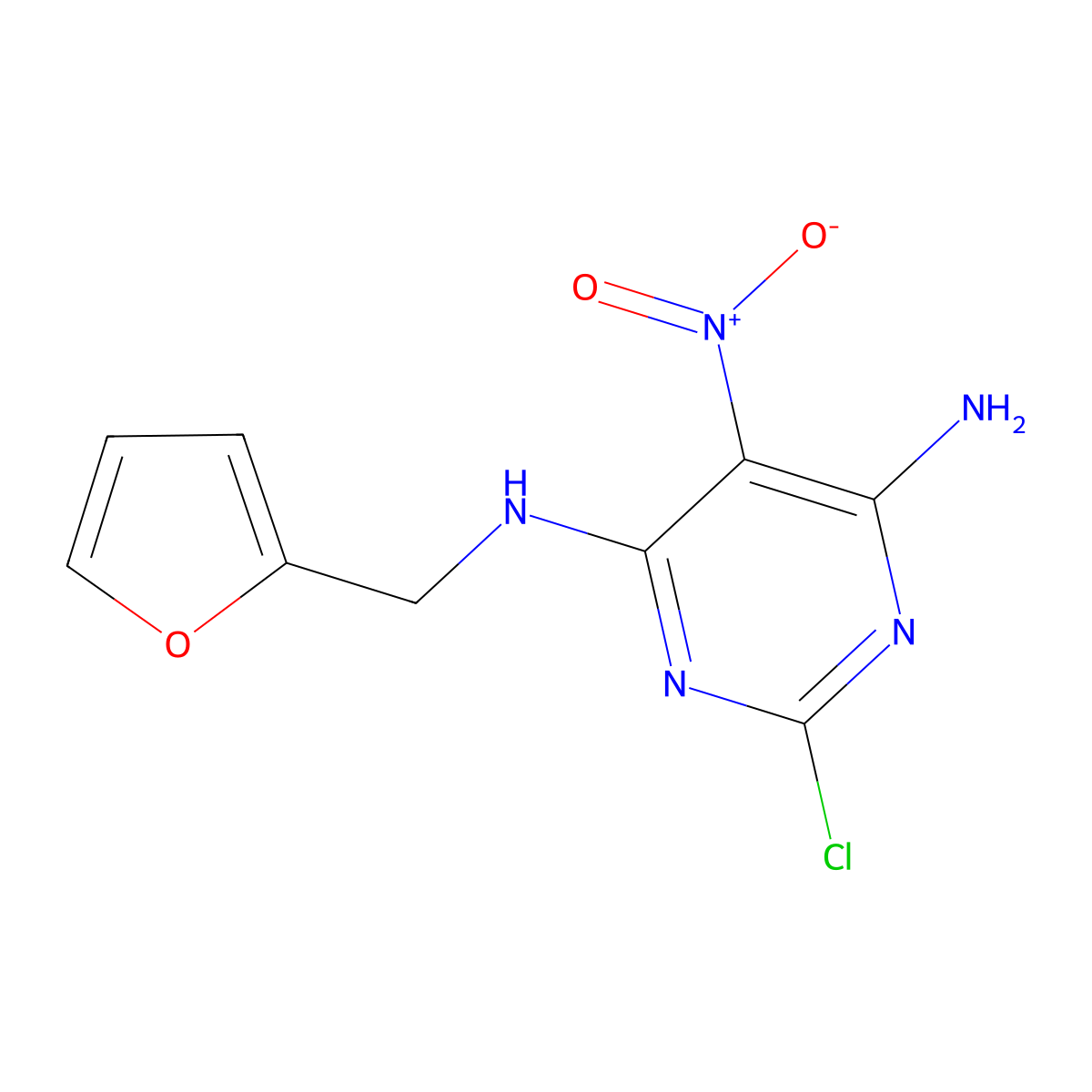 2-chloro-N4-(furan-2-ylmethyl)-5-nitropyrimidine-4,6-diamine molecular structure, CAS 326007-10-7
