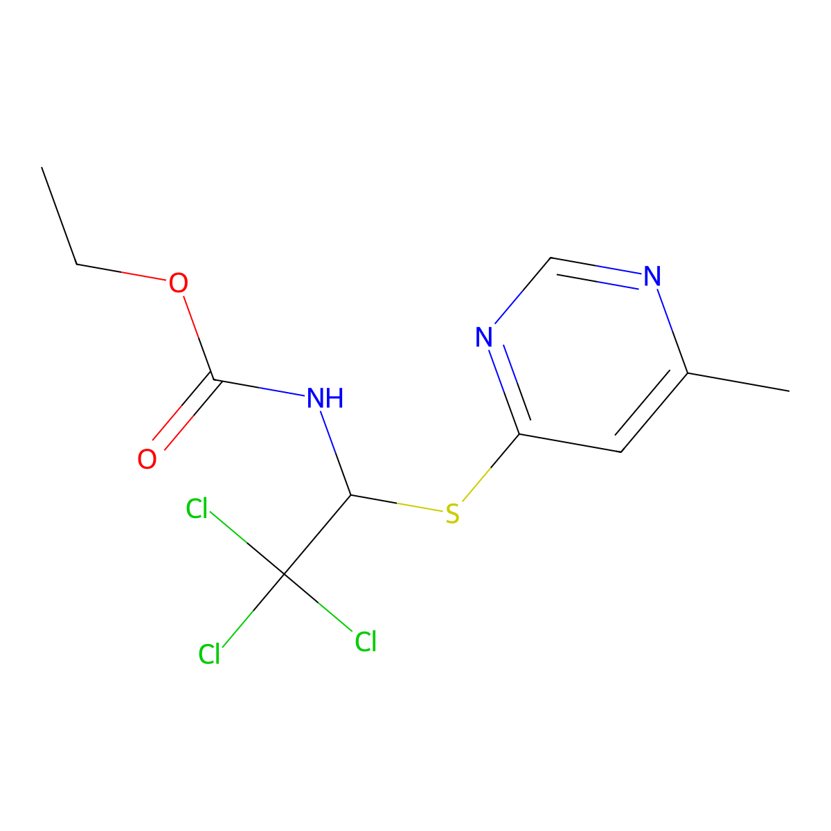 Ethyl {2,2,2-trichloro-1-[(6-methylpyrimidin-4-yl)sulfanyl]ethyl}carbamate molecular structure, CAS 326007-20-9