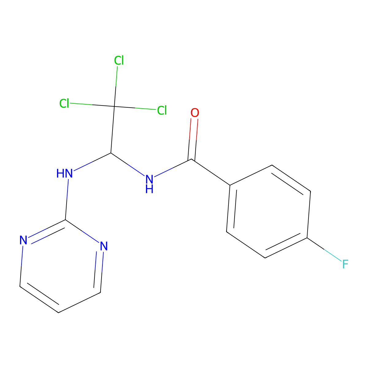 4-fluoro-N-[2,2,2-trichloro-1-(pyrimidin-2-ylamino)ethyl]benzamide molecular structure, CAS 326007-22-1