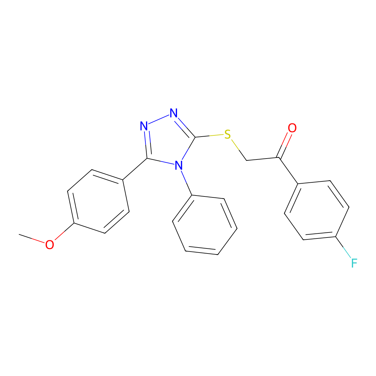 1-(4-fluorophenyl)-2-((5-(4-methoxyphenyl)-4-phenyl-4H-1,2,4-triazol-3-yl)thio)ethanone molecular structure, CAS 326007-57-2