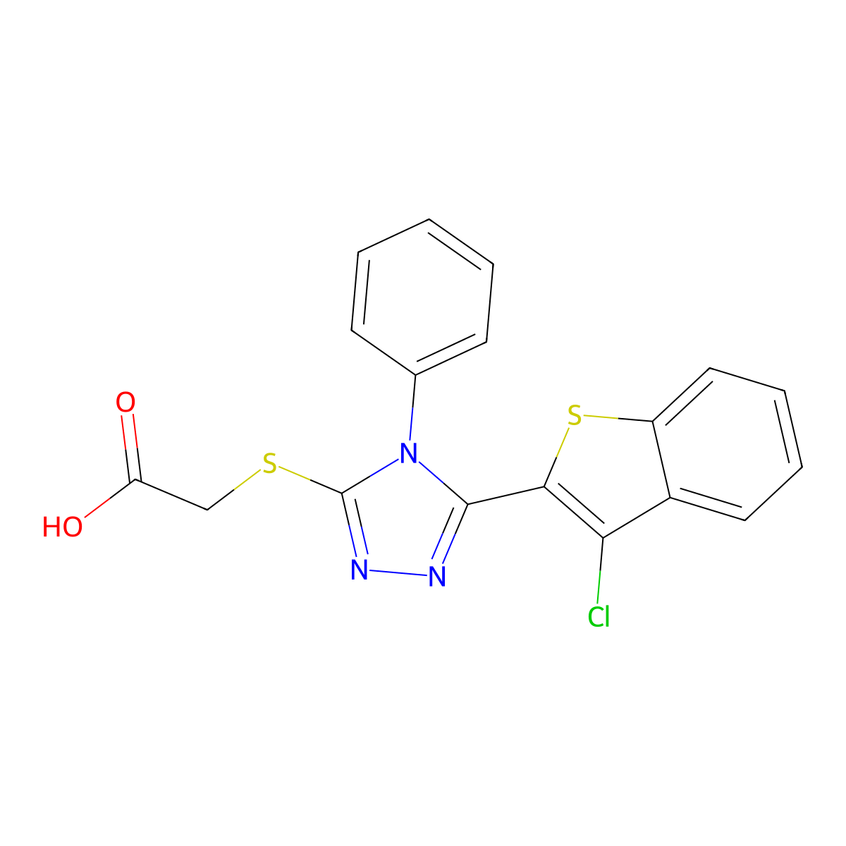 {[5-(3-chloro-1-benzothiophen-2-yl)-4-phenyl-4H-1,2,4-triazol-3-yl]sulfanyl}acetic acid molecular structure, CAS 326007-60-7