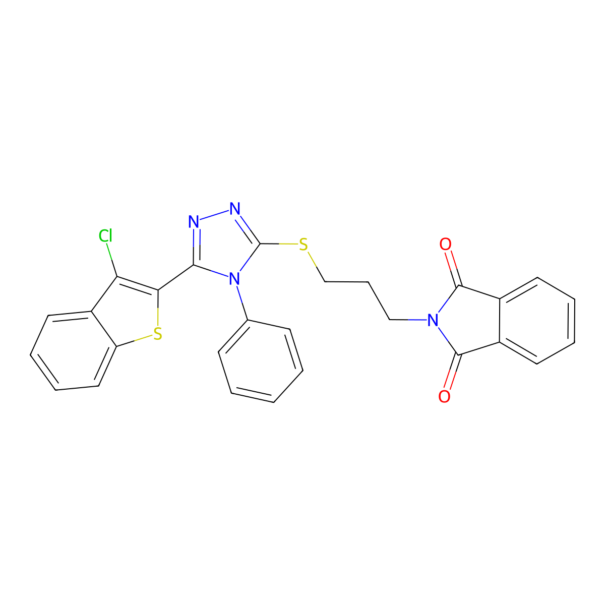 2-(3-{[5-(3-chloro-1-benzothiophen-2-yl)-4-phenyl-4H-1,2,4-triazol-3-yl]sulfanyl}propyl)-1H-isoindole-1,3(2H)-dione molecular structure, CAS 326007-70-9