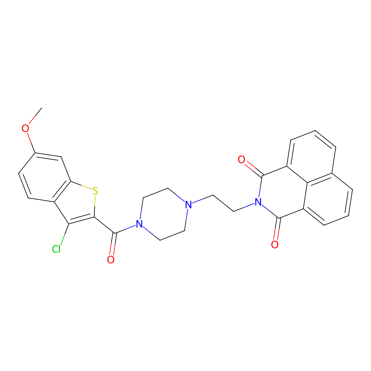 2-[2-[4-(3-Chloro-6-methoxy-1-benzothiophene-2-carbonyl)piperazin-1-yl]ethyl]benzo[de]isoquinoline-1,3-dione molecular structure, CAS 326007-74-3