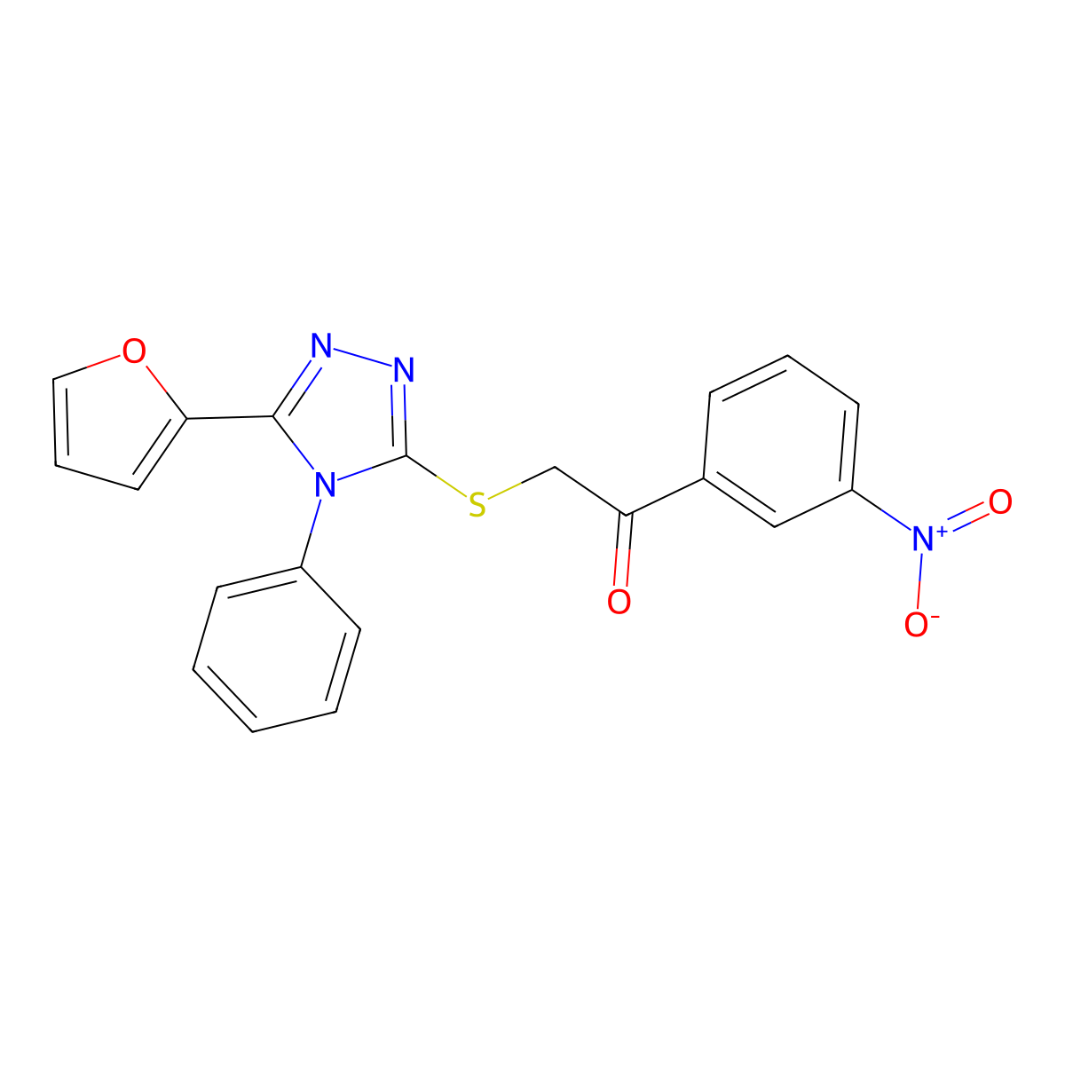 2-((5-(furan-2-yl)-4-phenyl-4H-1,2,4-triazol-3-yl)thio)-1-(3-nitrophenyl)ethanone molecular structure, CAS 326007-86-7