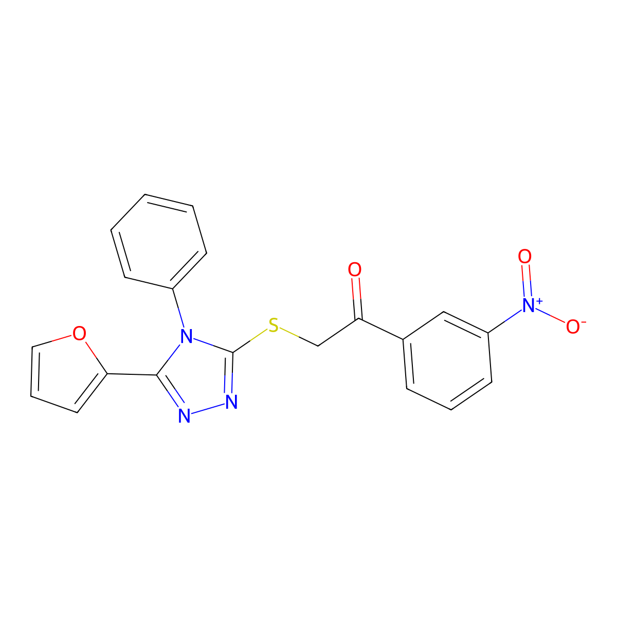 2-((5-(furan-2-yl)-4-phenyl-4H-1,2,4-triazol-3-yl)thio)-1-(3-nitrophenyl)ethanone molecular structure, CAS 326007-86-7