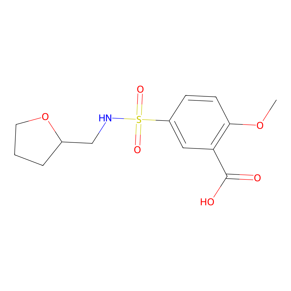 2-methoxy-5-(N-((tetrahydrofuran-2-yl)methyl)sulfamoyl)benzoic acid molecular structure, CAS 326007-90-3