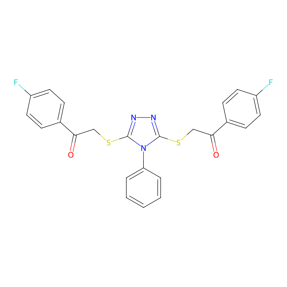 1-(4-Fluorophenyl)-2-[[5-[2-(4-fluorophenyl)-2-oxoethyl]sulfanyl-4-phenyl-1,2,4-triazol-3-yl]sulfanyl]ethanone molecular structure, CAS 326007-91-4