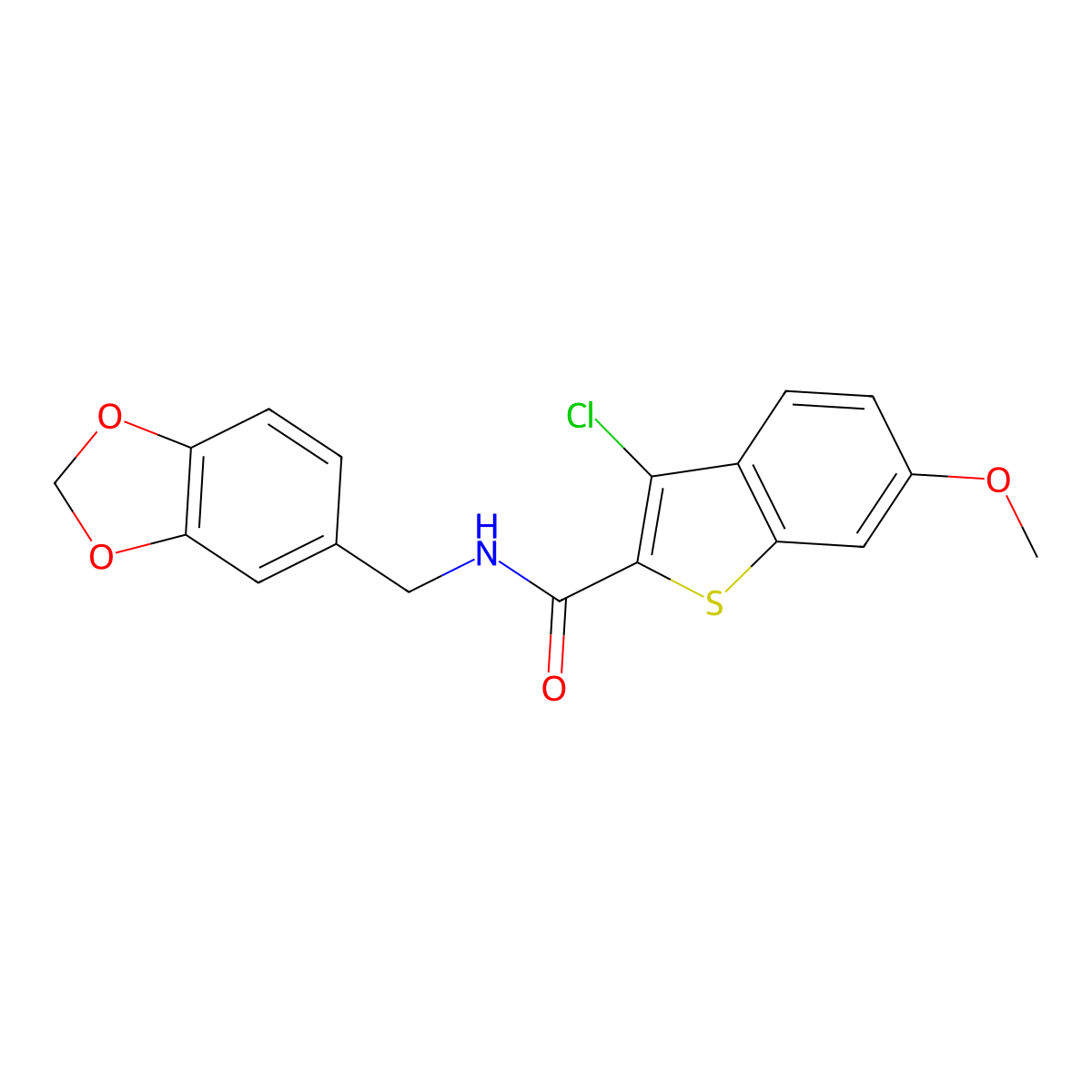 N-(1,3-benzodioxol-5-ylmethyl)-3-chloro-6-methoxy-1-benzothiophene-2-carboxamide molecular structure, CAS 326007-94-7