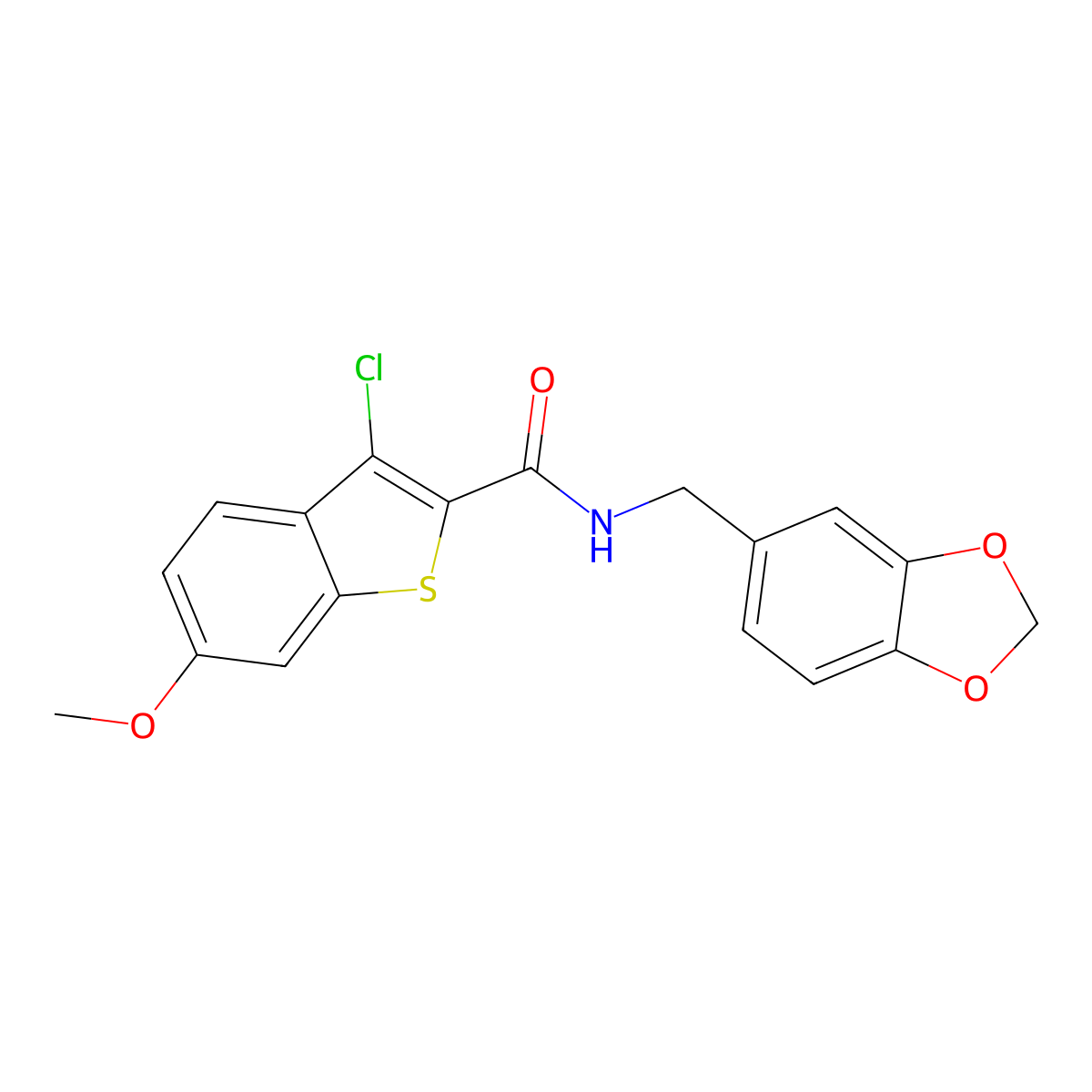 N-(1,3-benzodioxol-5-ylmethyl)-3-chloro-6-methoxy-1-benzothiophene-2-carboxamide molecular structure, CAS 326007-94-7