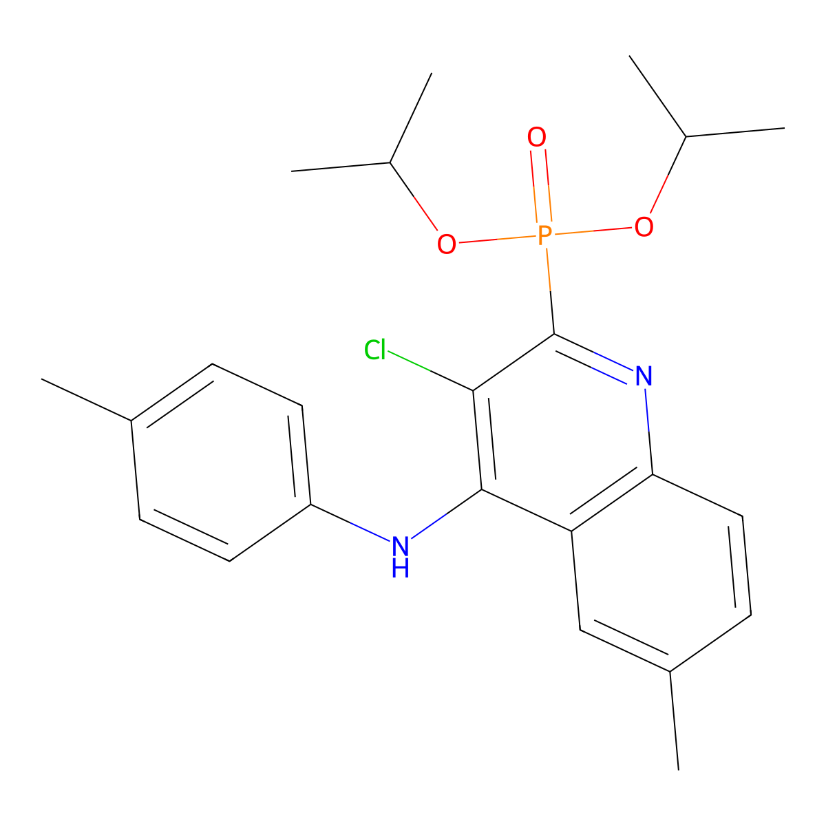 3-chloro-2-di(propan-2-yloxy)phosphoryl-6-methyl-N-(4-methylphenyl)quinolin-4-amine molecular structure, CAS 326008-30-4