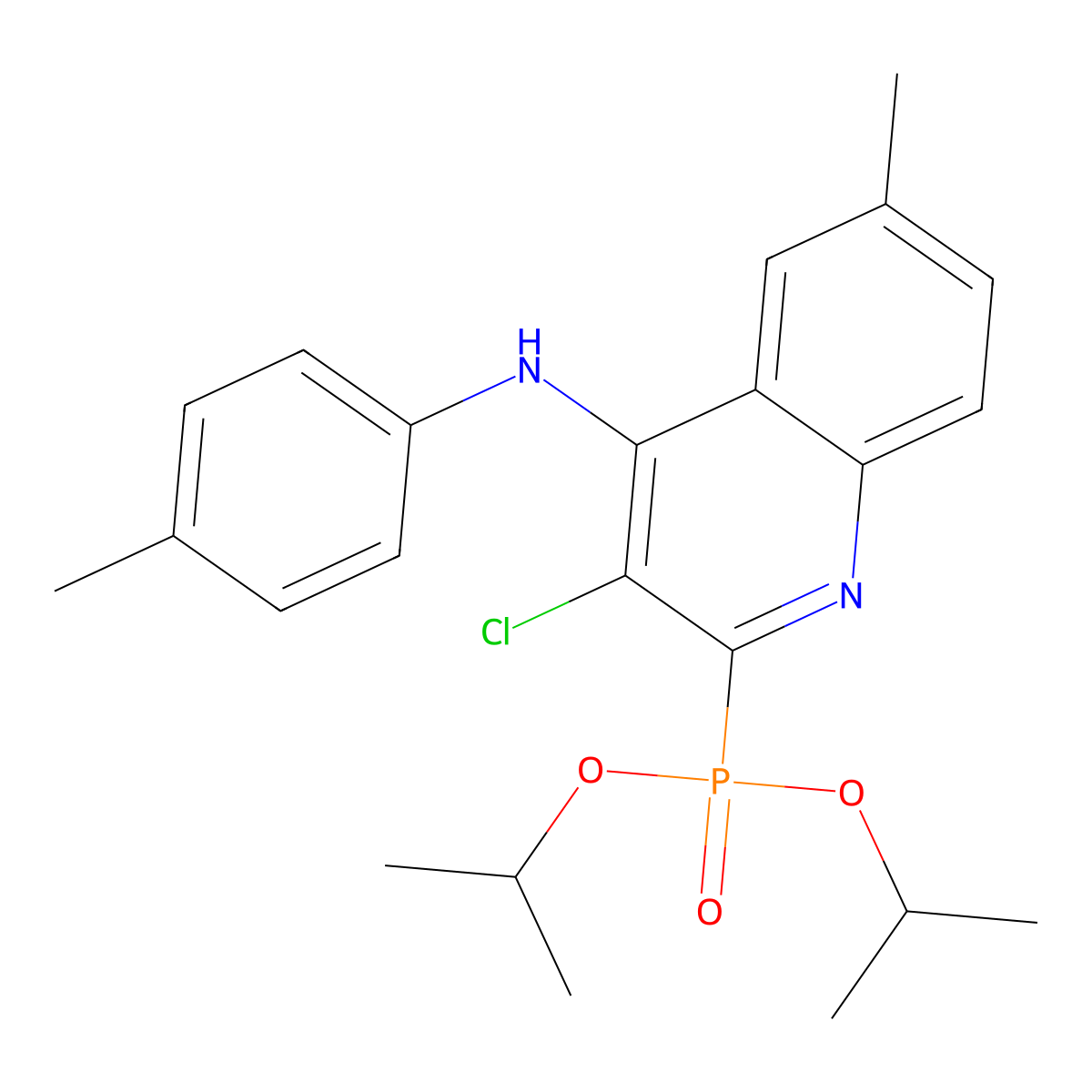 3-chloro-2-di(propan-2-yloxy)phosphoryl-6-methyl-N-(4-methylphenyl)quinolin-4-amine molecular structure, CAS 326008-30-4