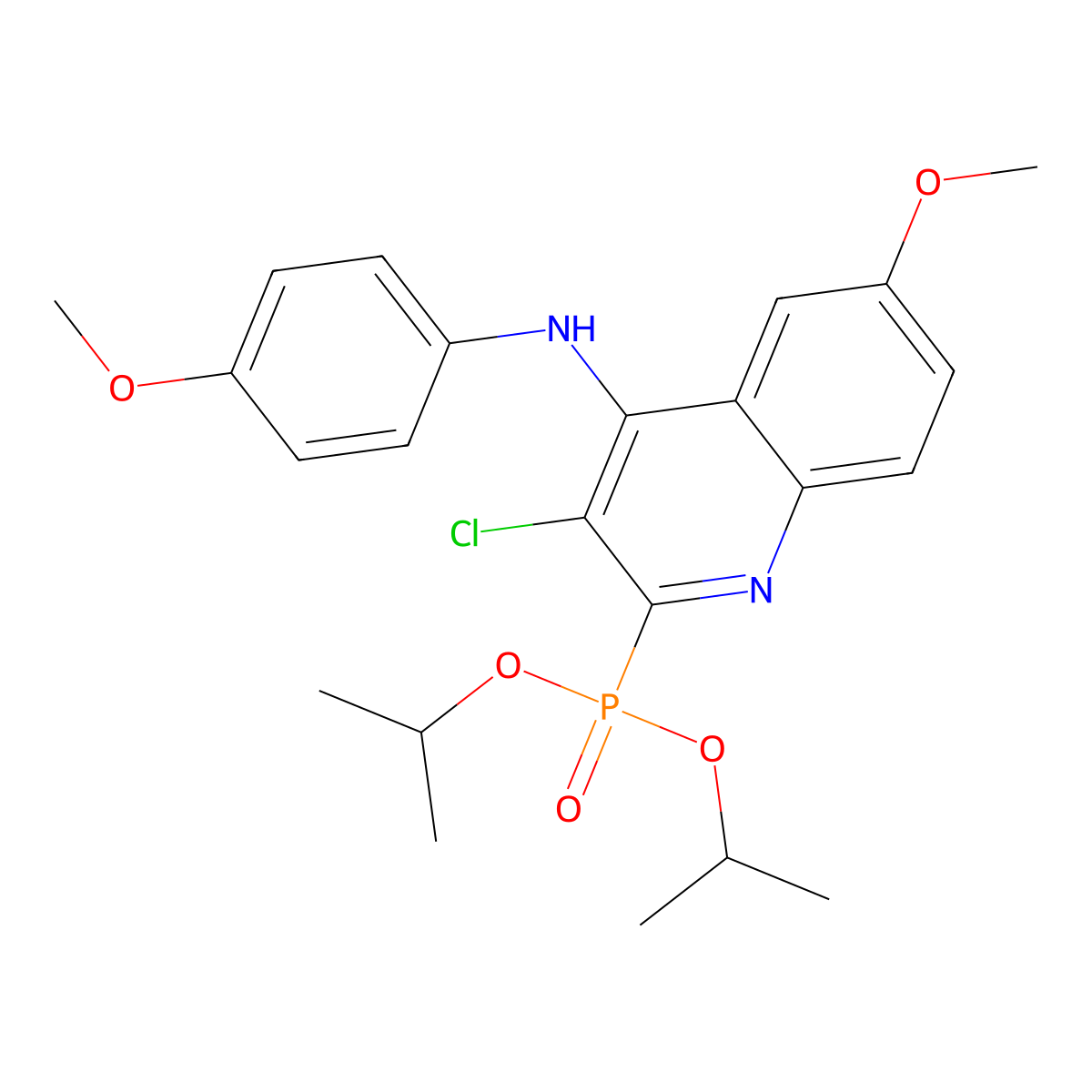 3-chloro-2-di(propan-2-yloxy)phosphoryl-6-methoxy-N-(4-methoxyphenyl)quinolin-4-amine molecular structure, CAS 326008-31-5