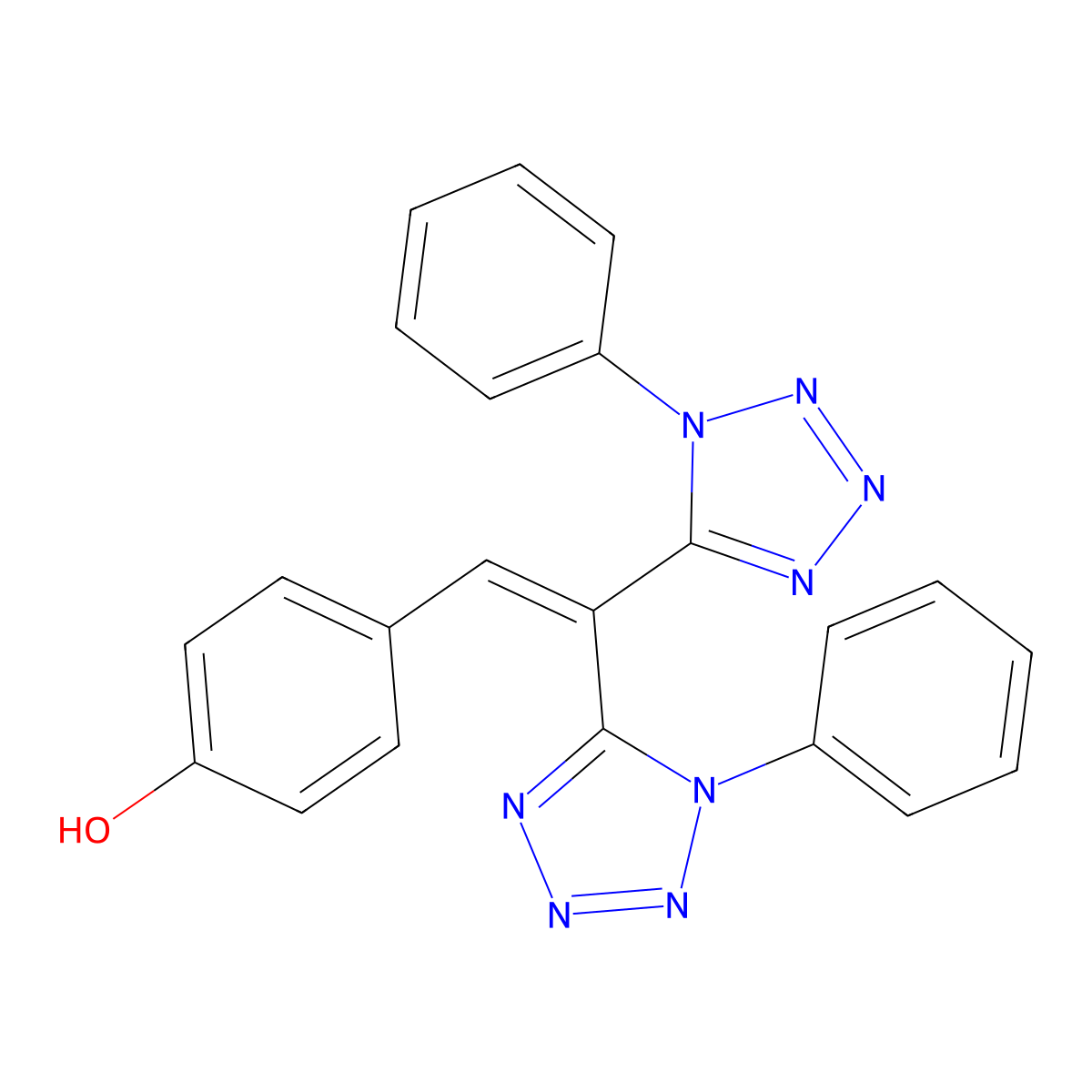 4-(2,2-bis(1-phenyl-1H-tetrazol-5-yl)vinyl)phenol molecular structure, CAS 326008-38-2