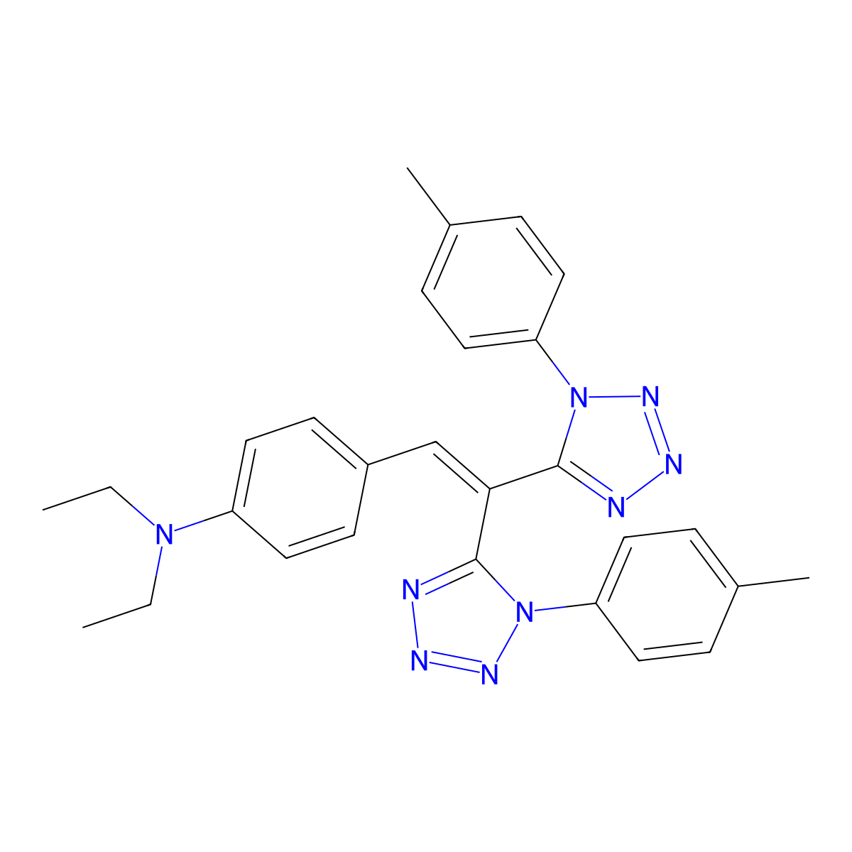 4-(2,2-bis(1-(p-tolyl)-1H-tetrazol-5-yl)vinyl)-N,N-diethylaniline molecular structure, CAS 326008-41-7