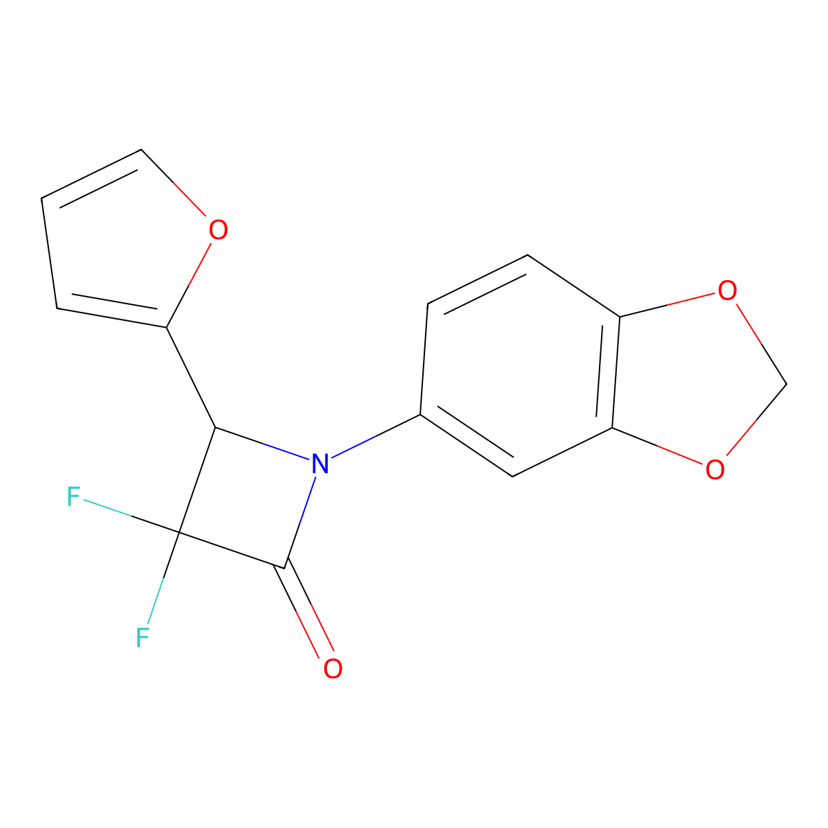 1-(1,3-Dioxaindan-5-yl)-3,3-difluoro-4-(furan-2-yl)azetidin-2-one molecular structure, CAS 326011-98-7