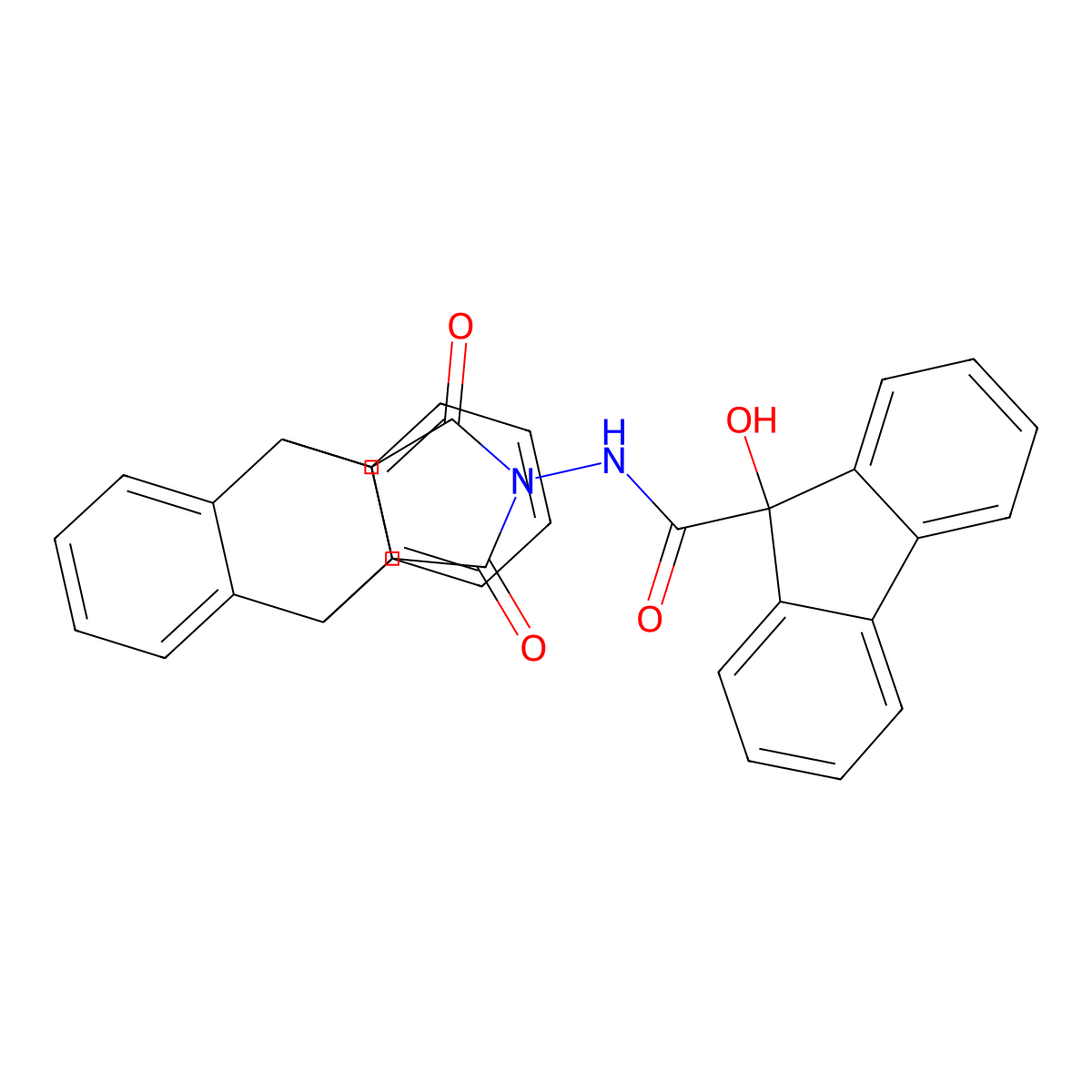 N-{16,18-dioxo-17-azapentacyclo[6.6.5.0^{2,7}.0^{9,14}.0^{15,19}]nonadeca-2,4,6,9(14),10,12-hexaen-17-yl}-9-hydroxy-9H-fluorene-9-carboxamide molecular structure, CAS 326013-10-9
