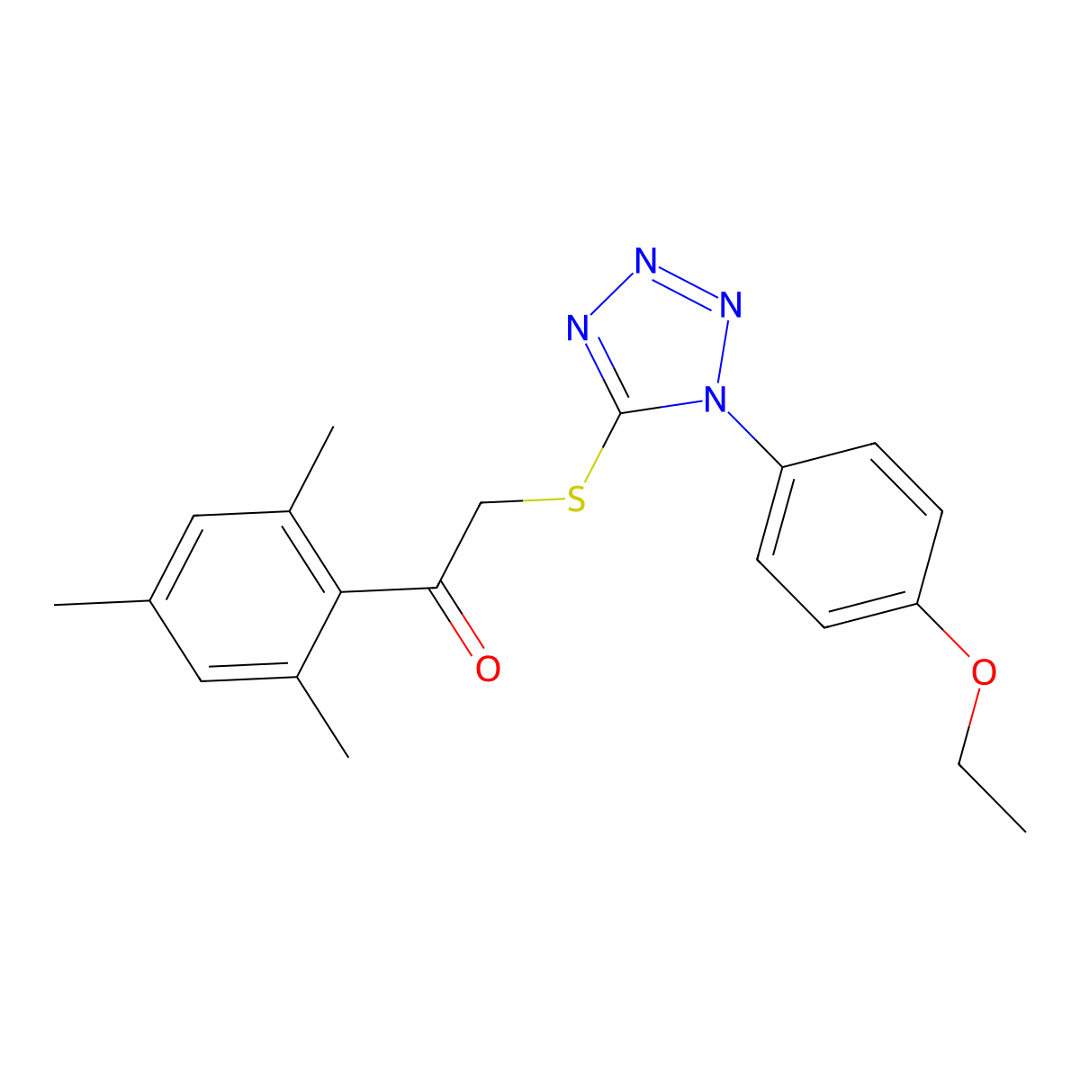 2-((1-(4-ethoxyphenyl)-1H-tetrazol-5-yl)thio)-1-mesitylethanone molecular structure, CAS 326013-89-2