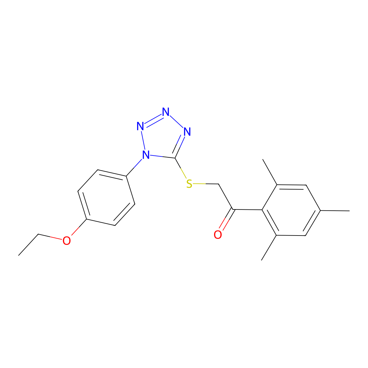 2-((1-(4-ethoxyphenyl)-1H-tetrazol-5-yl)thio)-1-mesitylethanone molecular structure, CAS 326013-89-2