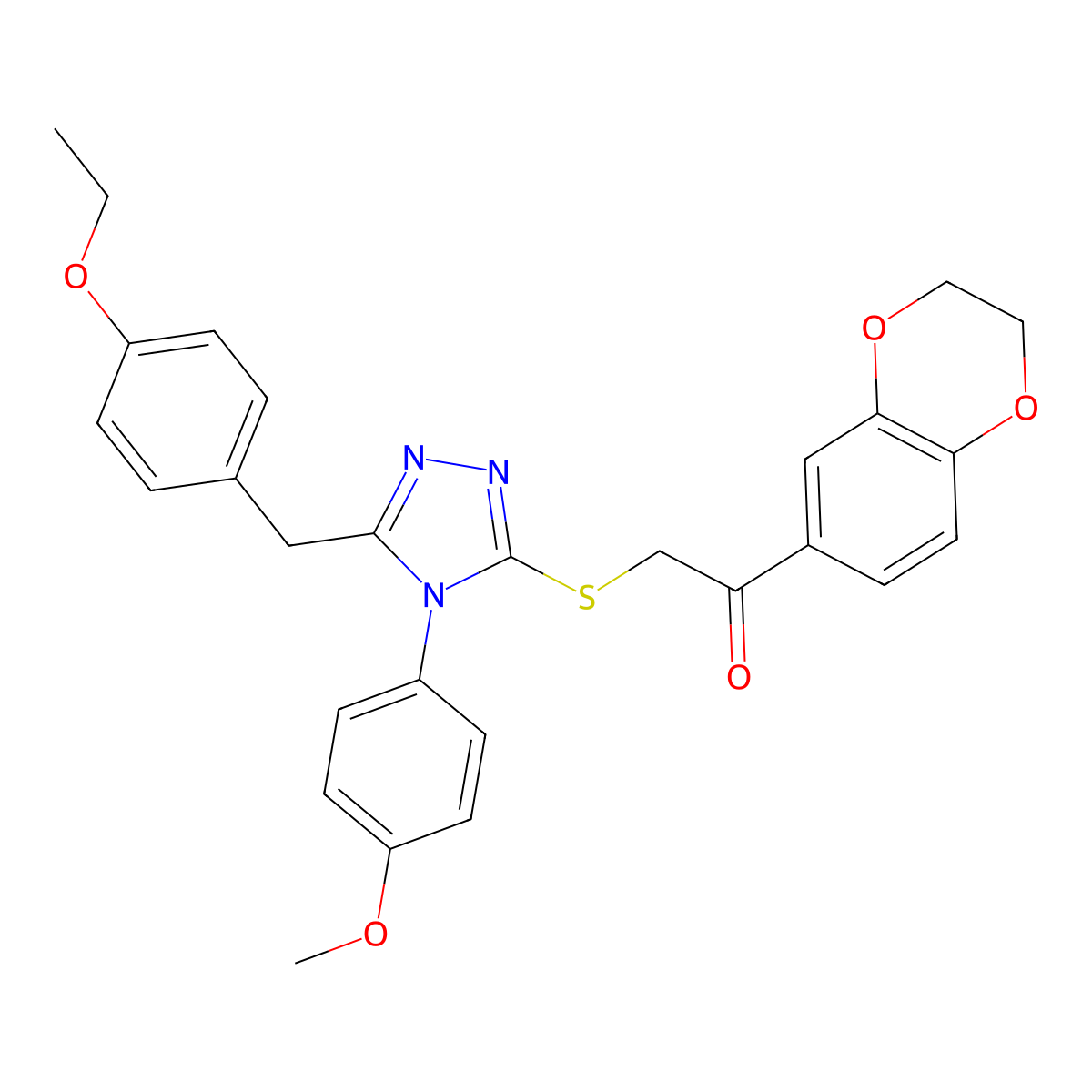 1-(2,3-dihydrobenzo[b][1,4]dioxin-6-yl)-2-((5-(4-ethoxybenzyl)-4-(4-methoxyphenyl)-4H-1,2,4-triazol-3-yl)thio)ethanone molecular structure, CAS 326014-77-1