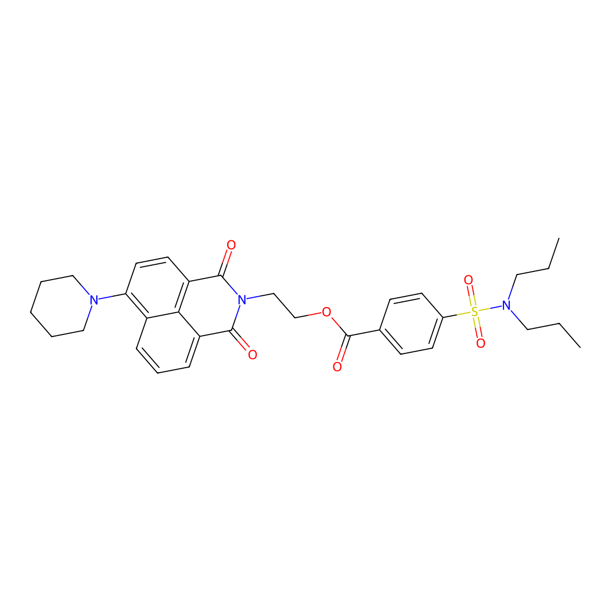 2-(1,3-dioxo-6-(piperidin-1-yl)-1H-benzo[de]isoquinolin-2(3H)-yl)ethyl 4-(N,N-dipropylsulfamoyl)benzoate molecular structure, CAS 326017-93-0