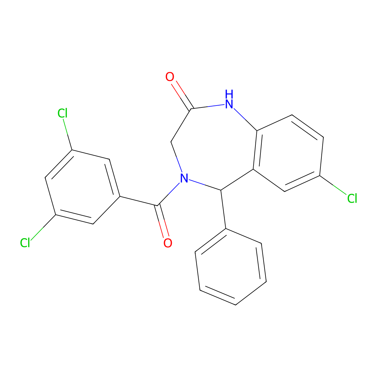 7-chloro-4-(3,5-dichlorobenzoyl)-5-phenyl-4,5-dihydro-1H-benzo[e][1,4]diazepin-2(3H)-one molecular structure, CAS 326018-15-9