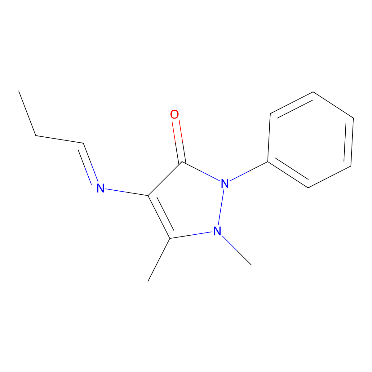1,5-dimethyl-2-phenyl-4-(propylideneamino)-1,2-dihydro-3H-pyrazol-3-one molecular structure, CAS 326018-57-9
