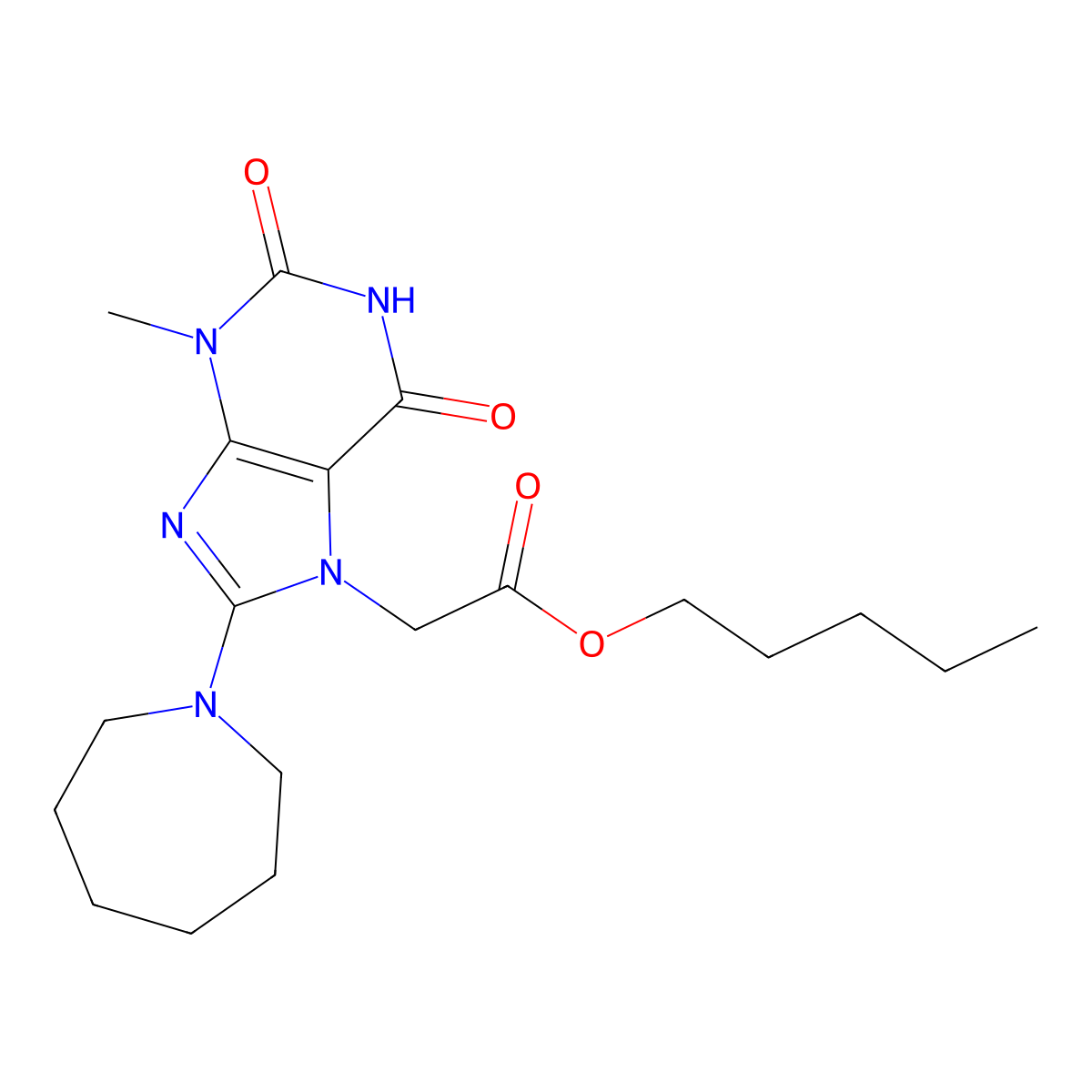 pentyl 2-(8-(azepan-1-yl)-3-methyl-2,6-dioxo-2,3-dihydro-1H-purin-7(6H)-yl)acetate molecular structure, CAS 326018-60-4