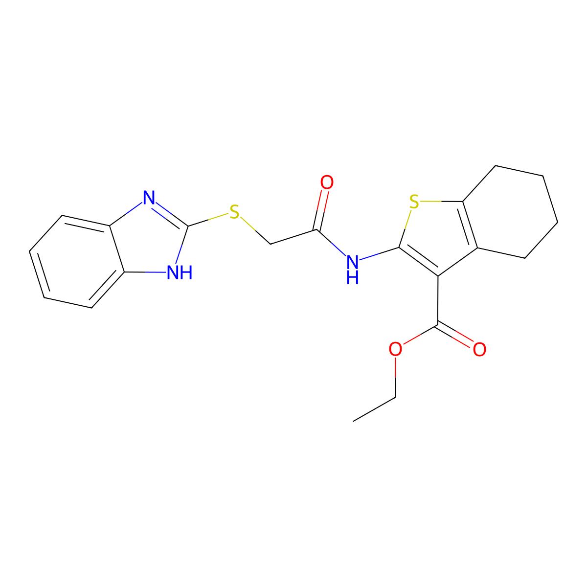 ethyl 2-[[2-(1H-benzimidazol-2-ylsulfanyl)acetyl]amino]-4,5,6,7-tetrahydro-1-benzothiophene-3-carboxylate molecular structure, CAS 326018-80-8