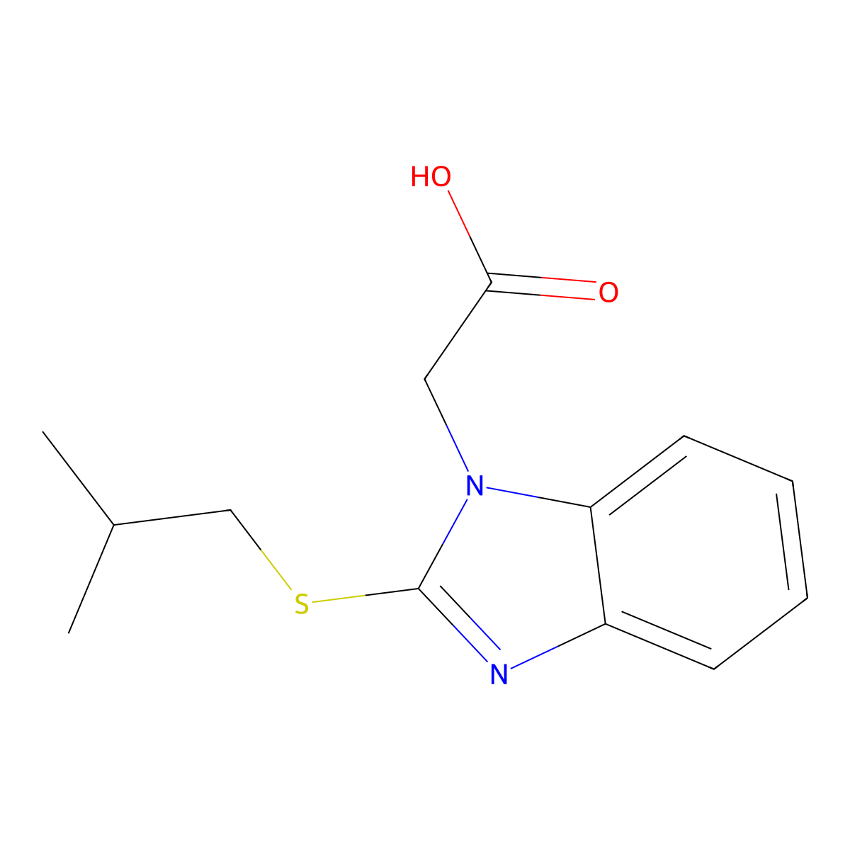 (2-Isobutylsulfanyl-benzoimidazol-1-yl)-acetic acid molecular structure, CAS 326019-70-9