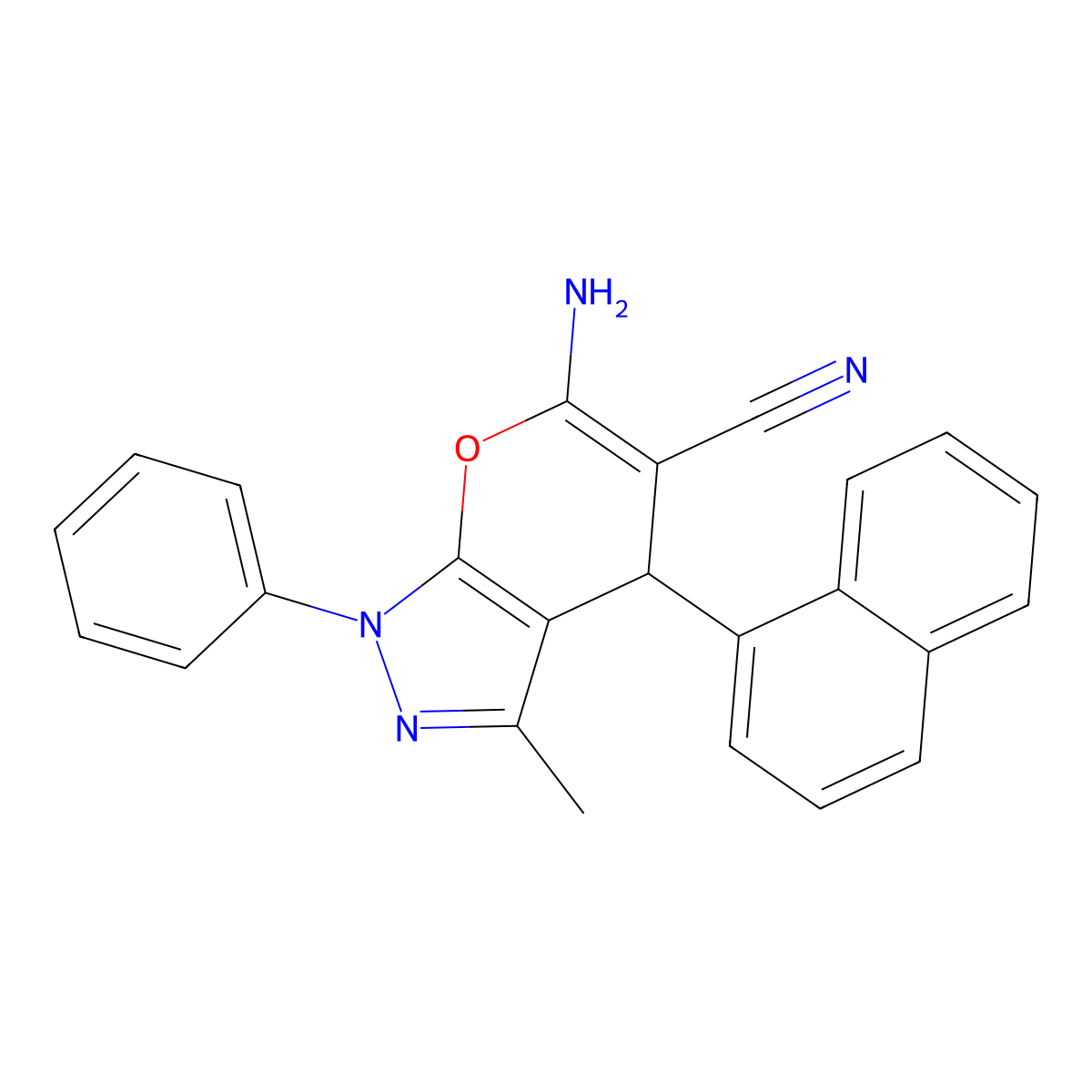 6-Amino-3-methyl-4-(naphthalen-1-yl)-1-phenyl-1,4-dihydropyrano[2,3-c]pyrazole-5-carbonitrile molecular structure, CAS 326020-59-1
