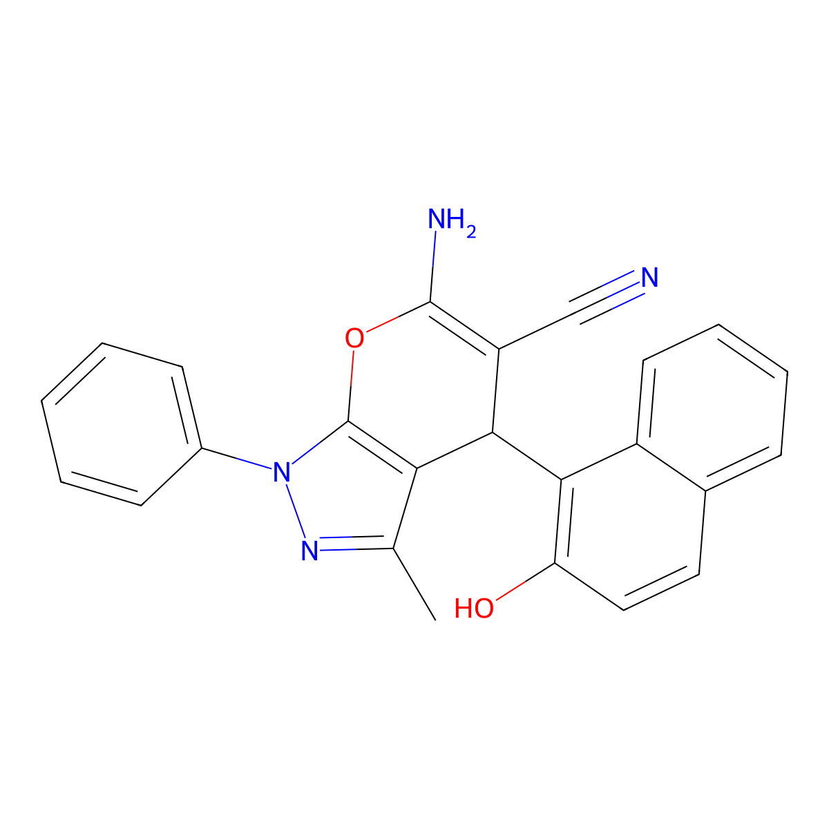 6-Amino-4-(2-hydroxynaphthalen-1-yl)-3-methyl-1-phenyl-1,4-dihydropyrano[2,3-c]pyrazole-5-carbonitrile molecular structure, CAS 326020-60-4