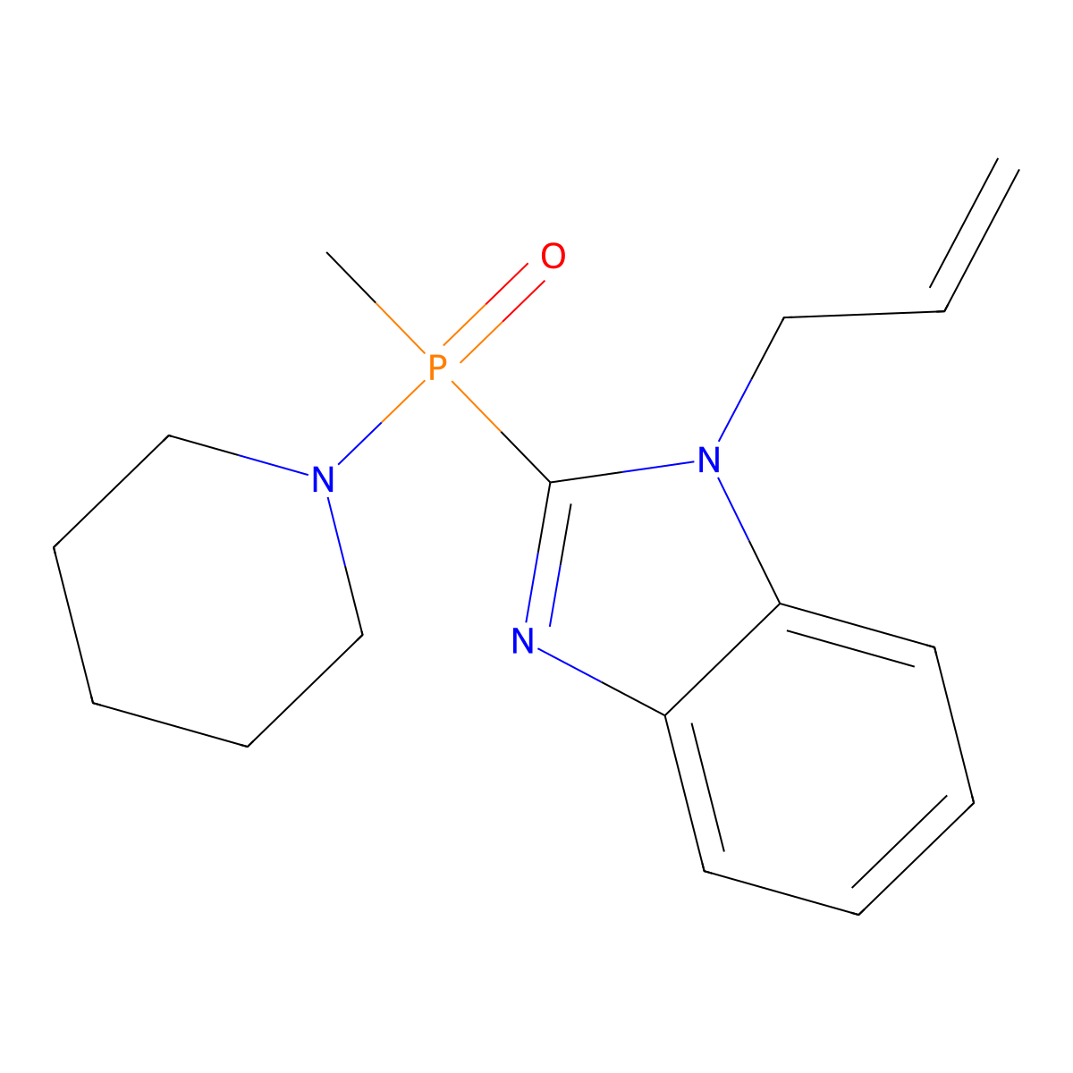 1H-Benzimidazole, 2-(methyl-1-piperidinylphosphinyl)-1-(2-propen-1-yl)- molecular structure, CAS 326021-36-7