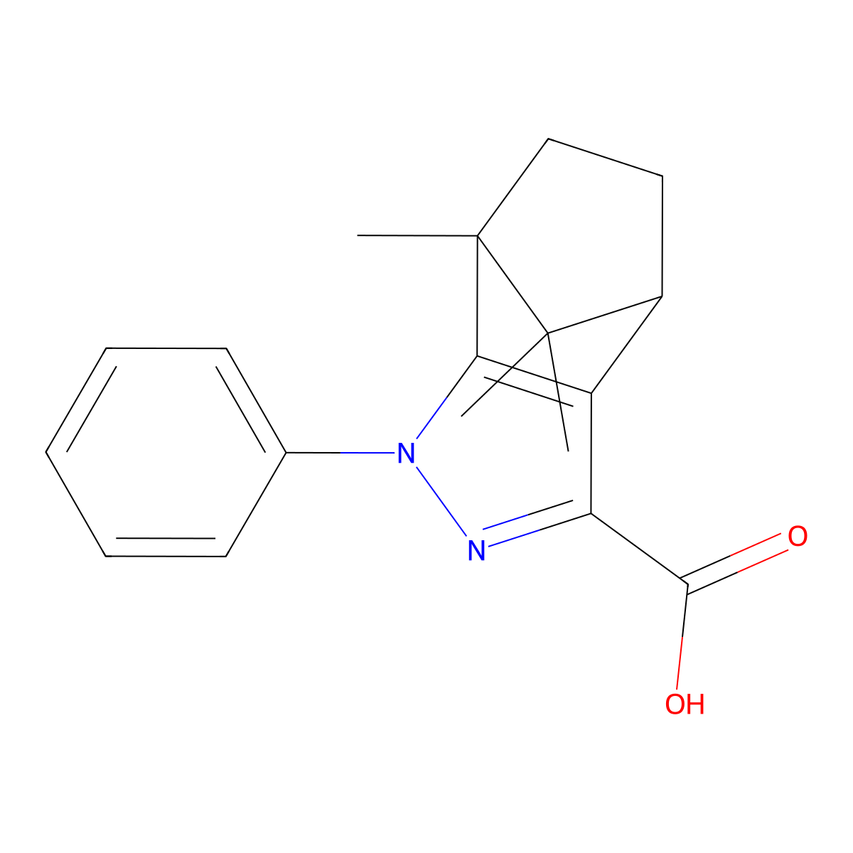 1,10,10-Trimethyl-3-phenyl-3,4-diazatricyclo[5.2.1.0^{2,6}]deca-2(6),4-diene-5-carboxylic acid molecular structure, CAS 326021-49-2