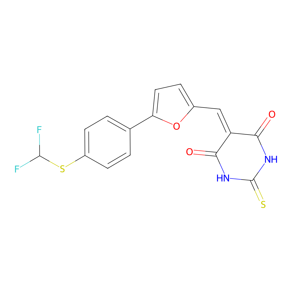 5-((5-(4-((difluoromethyl)thio)phenyl)furan-2-yl)methylene)-2-thioxodihydropyrimidine-4,6(1H,5H)-dione molecular structure, CAS 326022-01-9