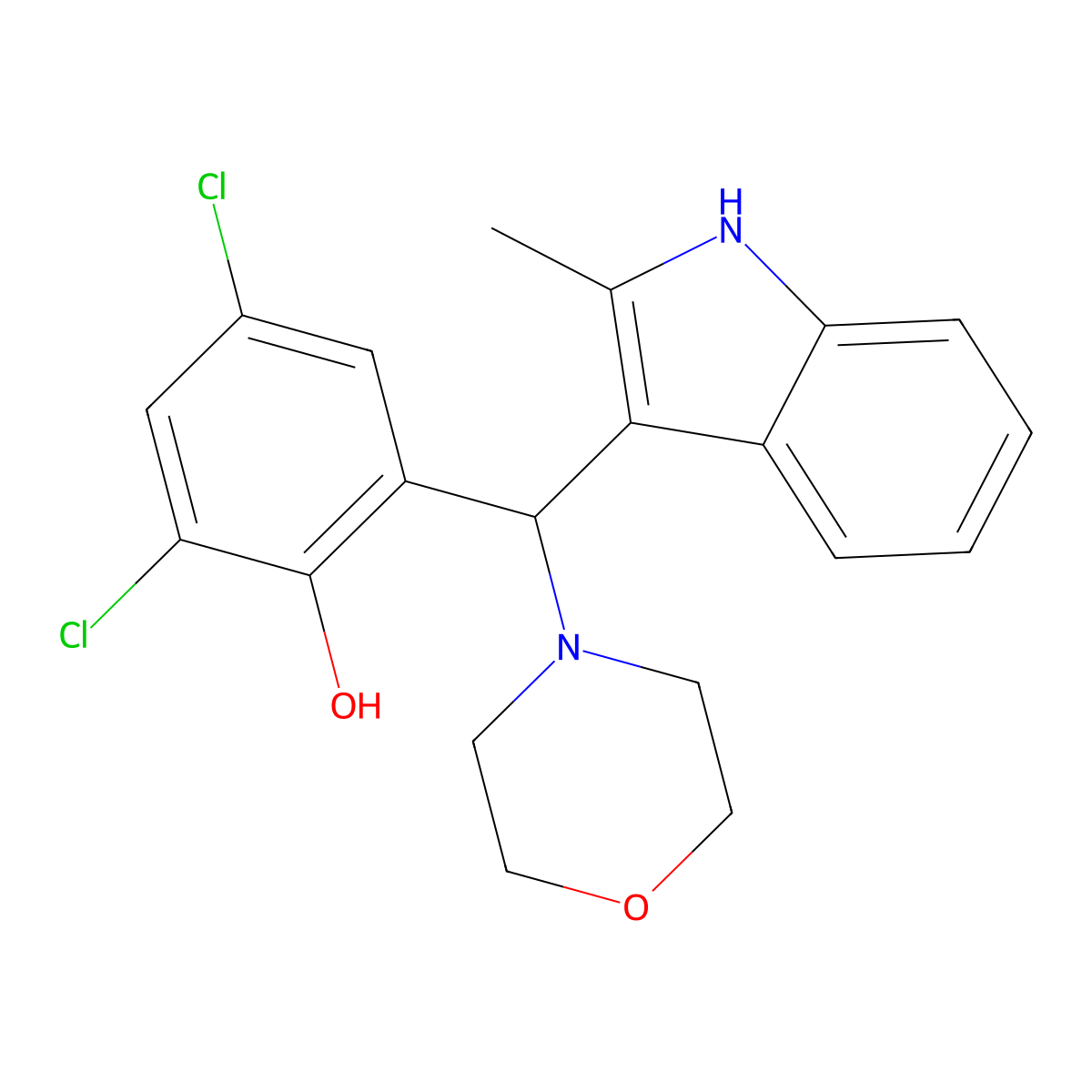 2,4-dichloro-6-[(2-methyl-1H-indol-3-yl)-morpholin-4-ylmethyl]phenol molecular structure, CAS 326022-03-1