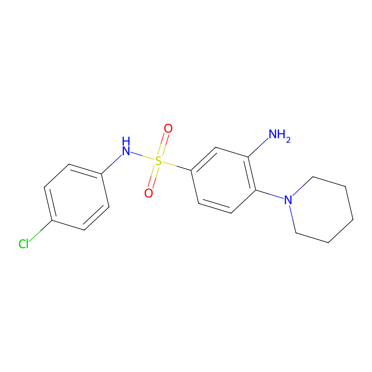 3-amino-N-(4-chlorophenyl)-4-(piperidin-1-yl)benzene-1-sulfonamide molecular structure, CAS 326023-02-3
