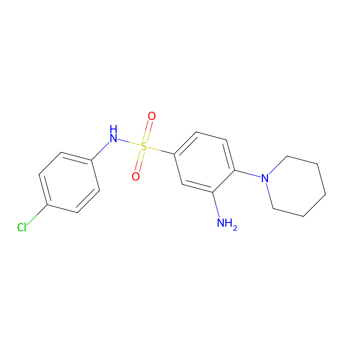 3-amino-N-(4-chlorophenyl)-4-(piperidin-1-yl)benzene-1-sulfonamide molecular structure, CAS 326023-02-3