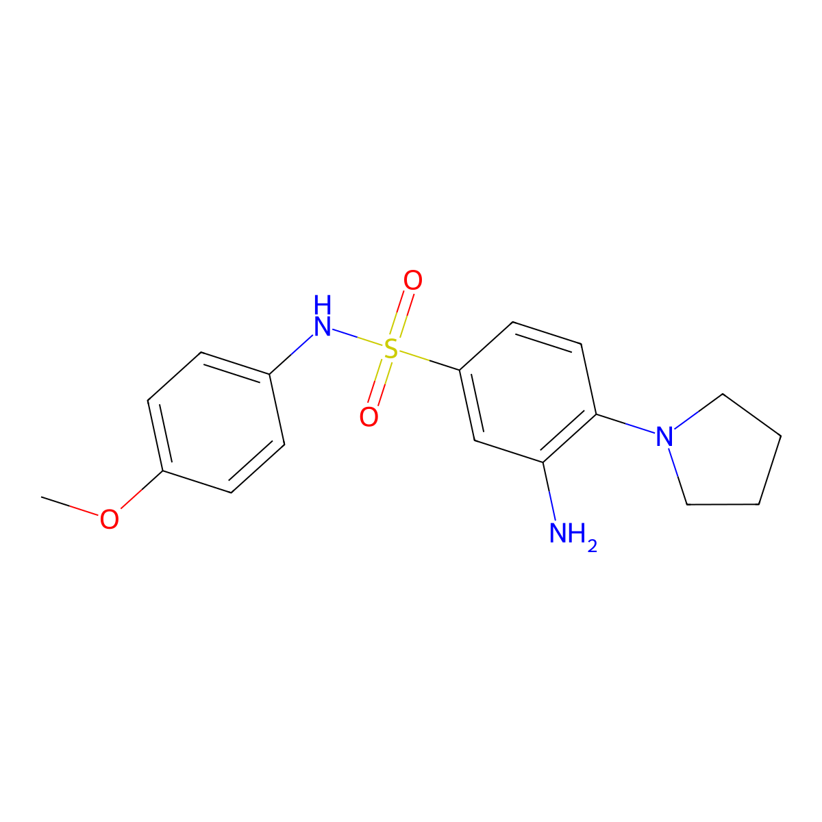 3-amino-N-(4-methoxyphenyl)-4-(pyrrolidin-1-yl)benzene-1-sulfonamide molecular structure, CAS 326023-23-8