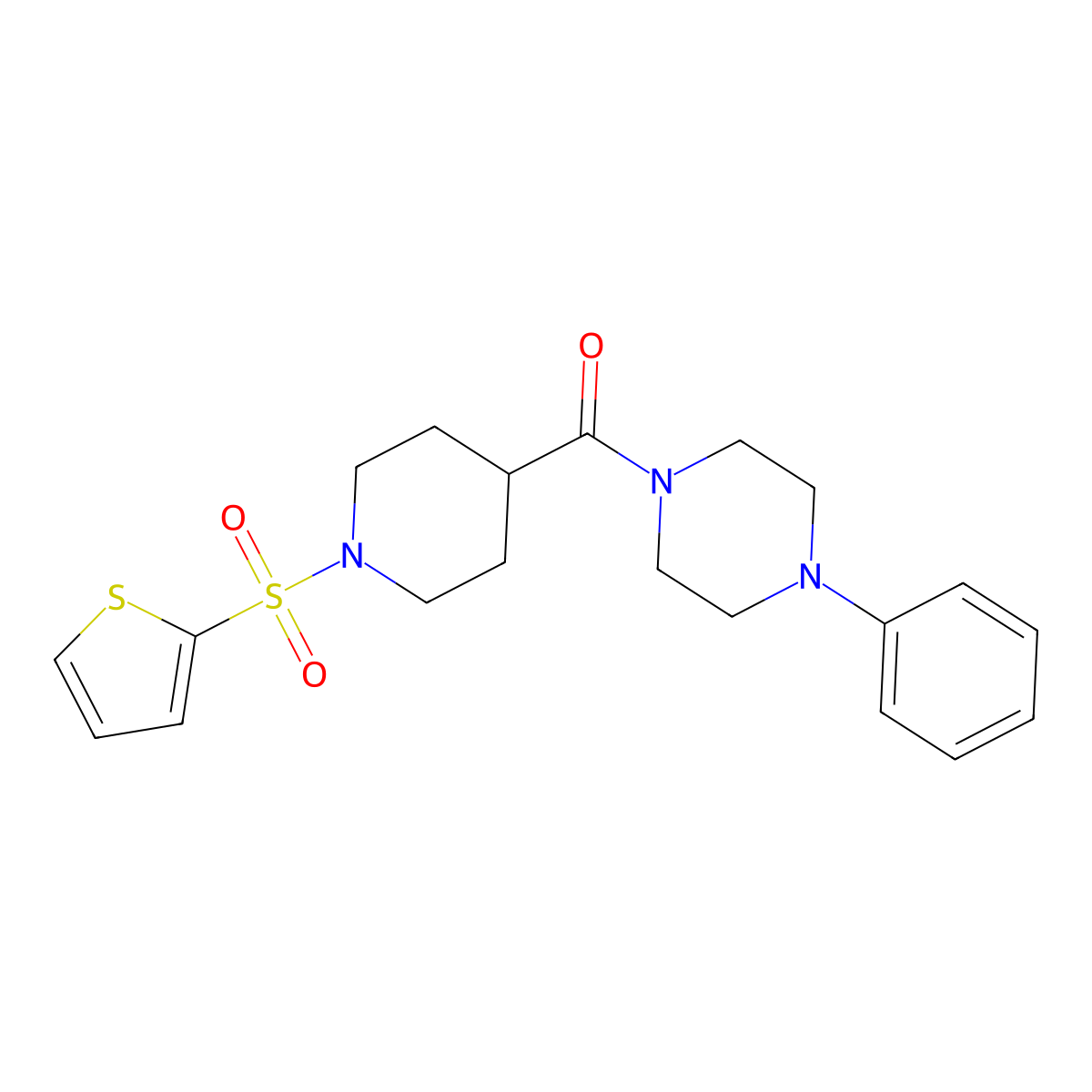 (4-Phenylpiperazin-1-yl)(1-(thiophen-2-ylsulfonyl)piperidin-4-yl)methanone molecular structure, CAS 326023-43-2