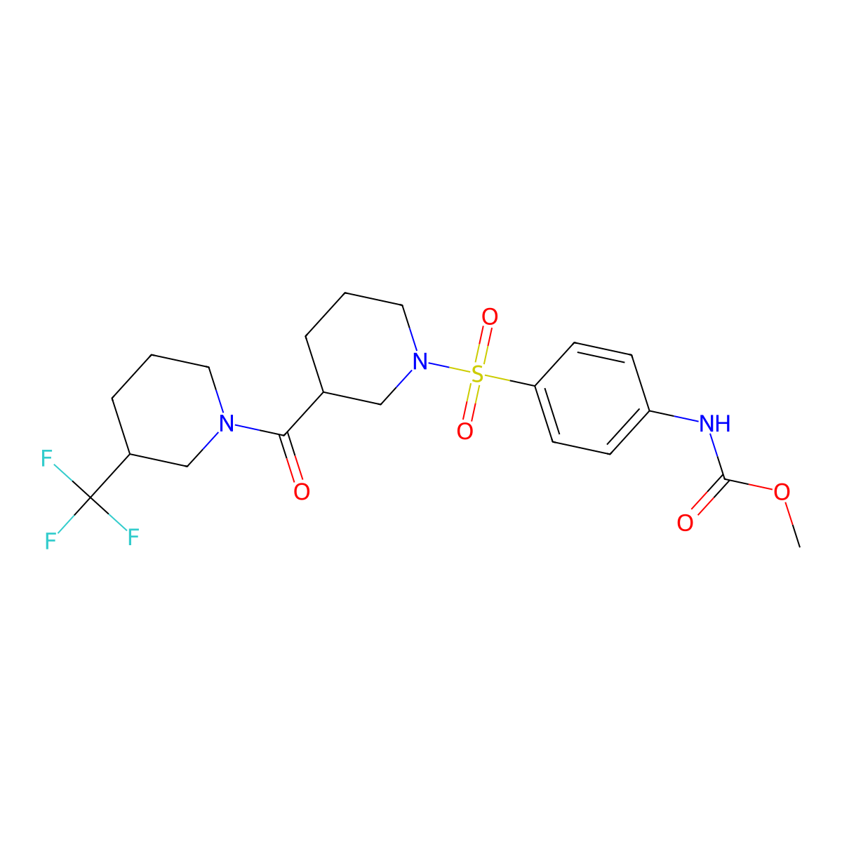 Methyl (4-((3-(3-(trifluoromethyl)piperidine-1-carbonyl)piperidin-1-yl)sulfonyl)phenyl)carbamate molecular structure, CAS 326024-95-7
