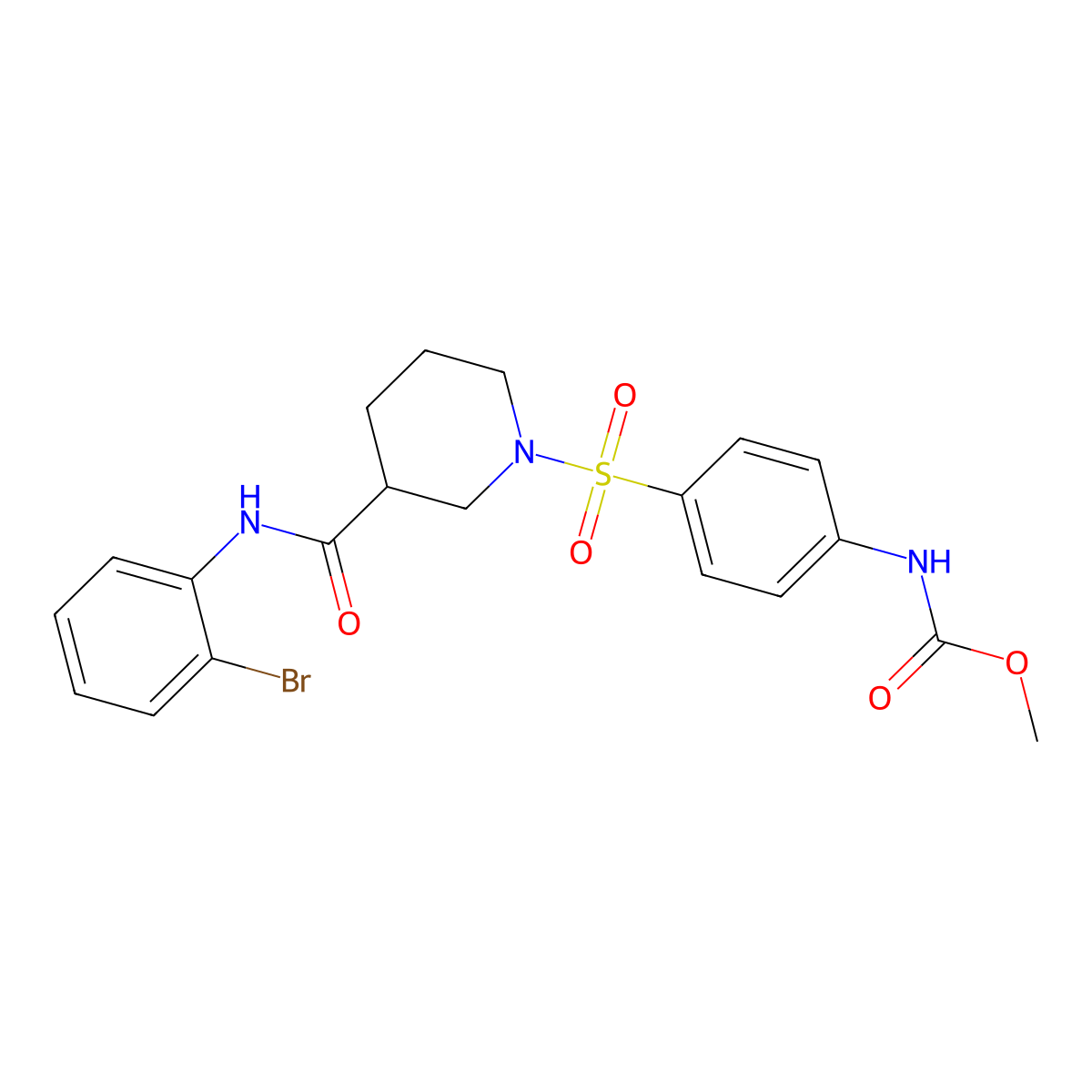 Methyl (4-((3-((2-bromophenyl)carbamoyl)piperidin-1-yl)sulfonyl)phenyl)carbamate molecular structure, CAS 326025-10-9