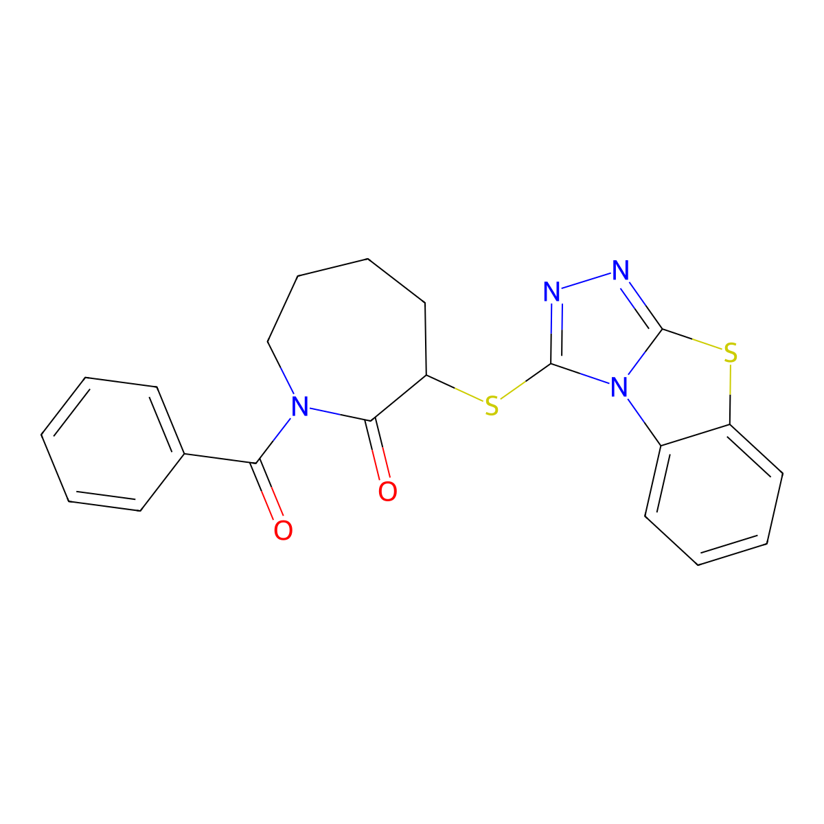 3-(Benzo[4,5]thiazolo[2,3-c][1,2,4]triazol-3-ylthio)-1-benzoylazepan-2-one molecular structure, CAS 326025-31-4