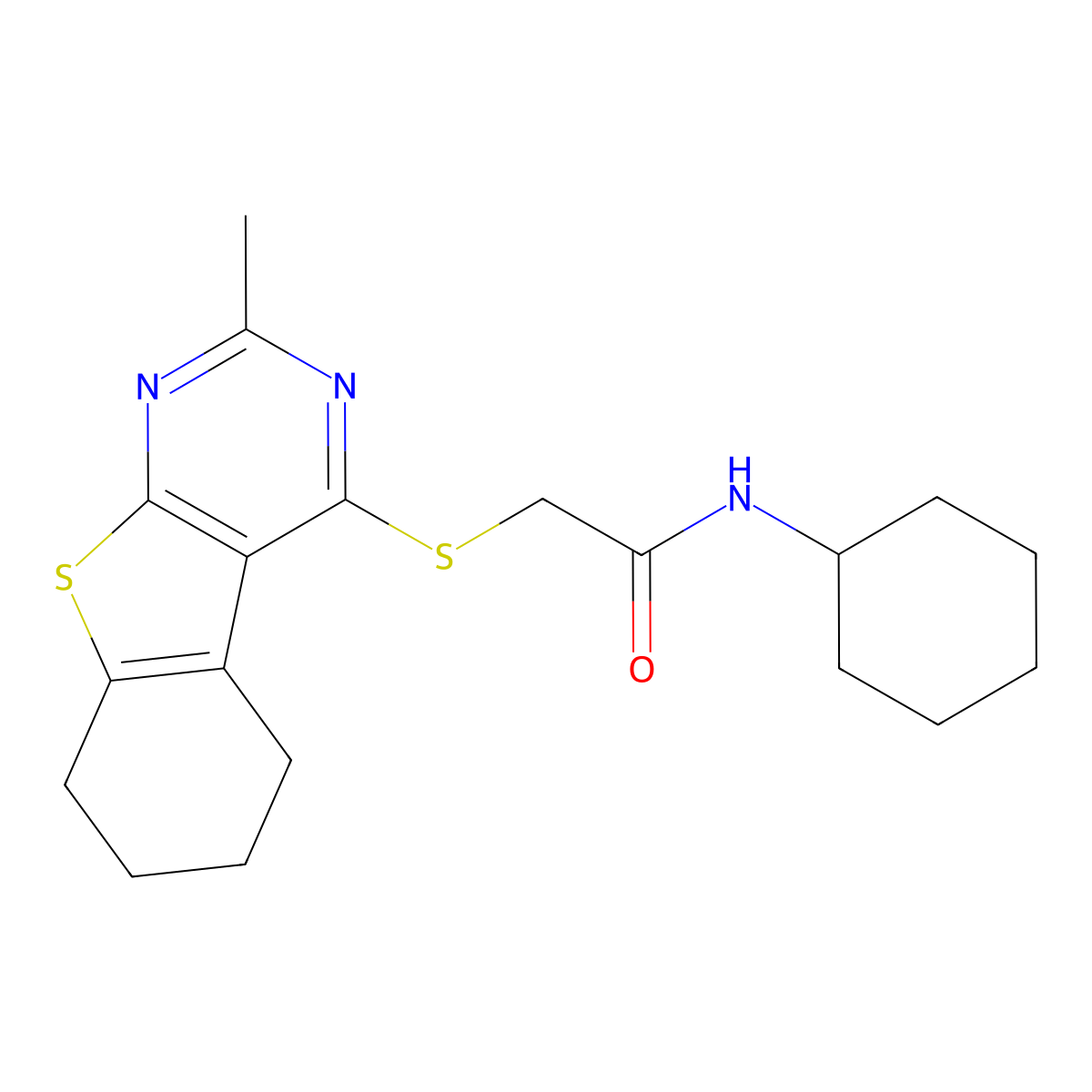 N-cyclohexyl-2-[(2-methyl-5,6,7,8-tetrahydro-[1]benzothiolo[2,3-d]pyrimidin-4-yl)sulfanyl]acetamide molecular structure, CAS 326025-83-6
