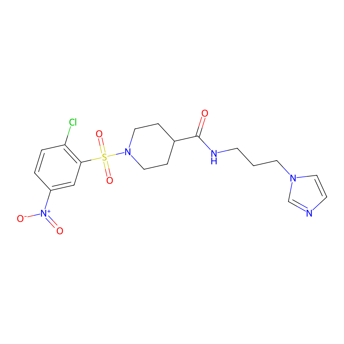 1-(2-chloro-5-nitrophenyl)sulfonyl-N-(3-imidazol-1-ylpropyl)piperidine-4-carboxamide molecular structure, CAS 326025-86-9