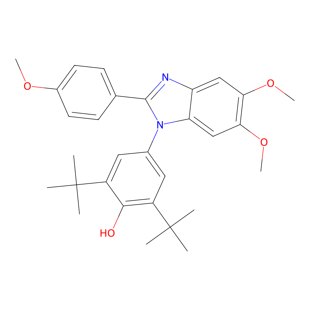 2,6-Ditert-butyl-4-[5,6-dimethoxy-2-(4-methoxyphenyl)benzimidazol-1-yl]phenol molecular structure, CAS 326027-88-7