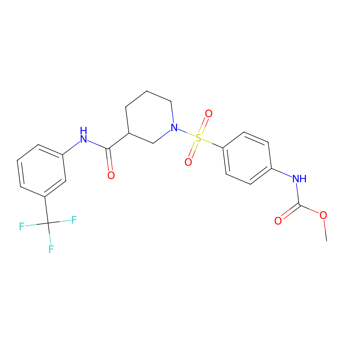 Methyl (4-((3-((3-(trifluoromethyl)phenyl)carbamoyl)piperidin-1-yl)sulfonyl)phenyl)carbamate molecular structure, CAS 326032-31-9