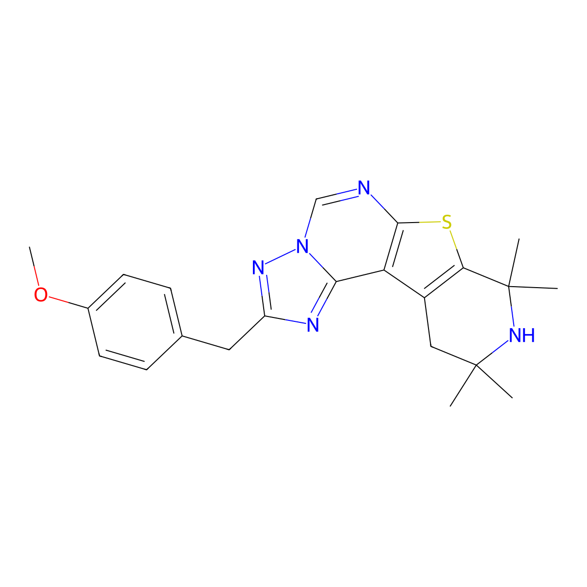 2-(4-Methoxybenzyl)-8,8,10,10-tetramethyl-8,9,10,11-tetrahydropyrido[4',3':4,5]thieno[3,2-e][1,2,4]triazolo[1,5-c]pyrimidine molecular structure, CAS 326035-17-0