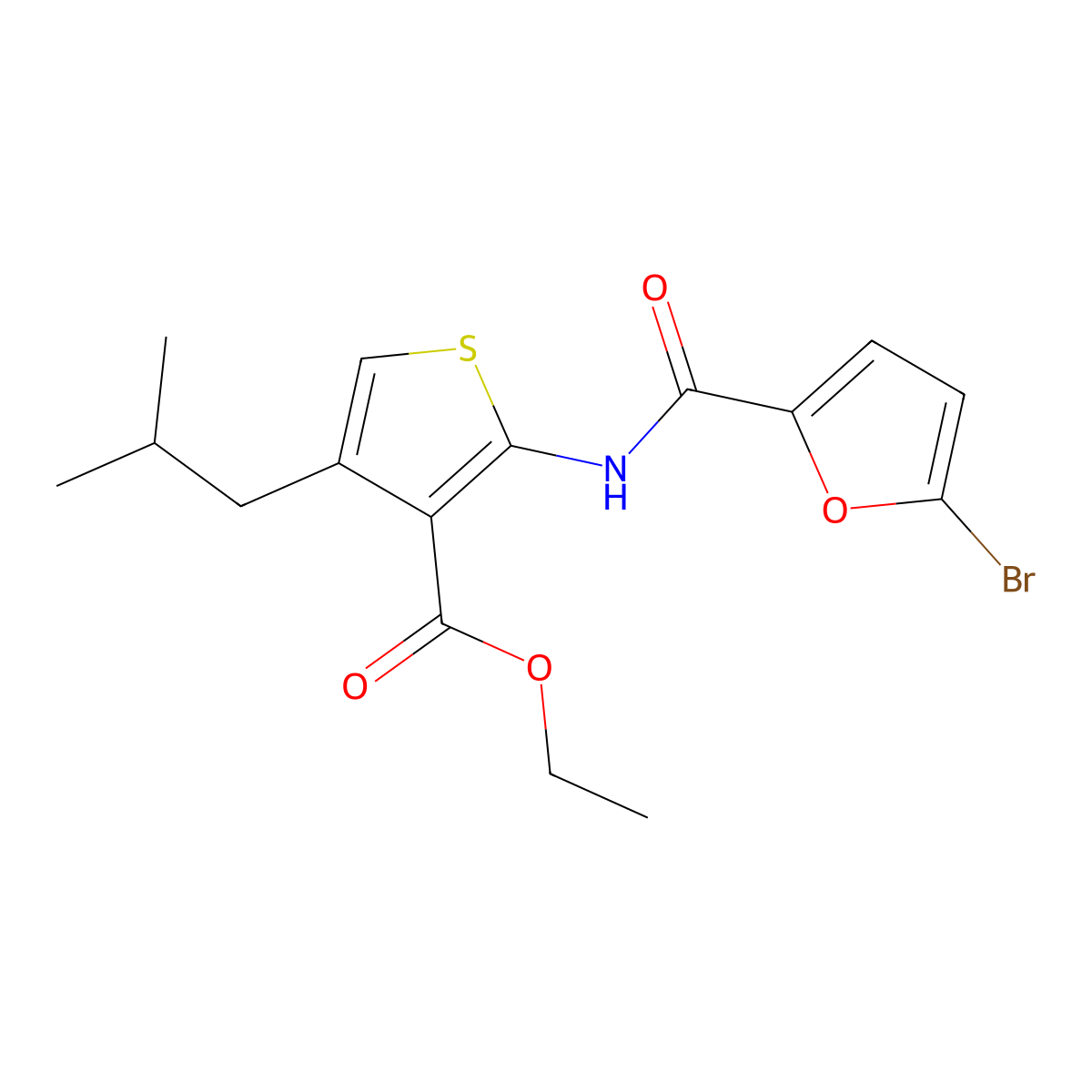 Ethyl 2-[(5-bromo-2-furoyl)amino]-4-isobutyl-3-thiophenecarboxylate molecular structure, CAS 326036-80-0