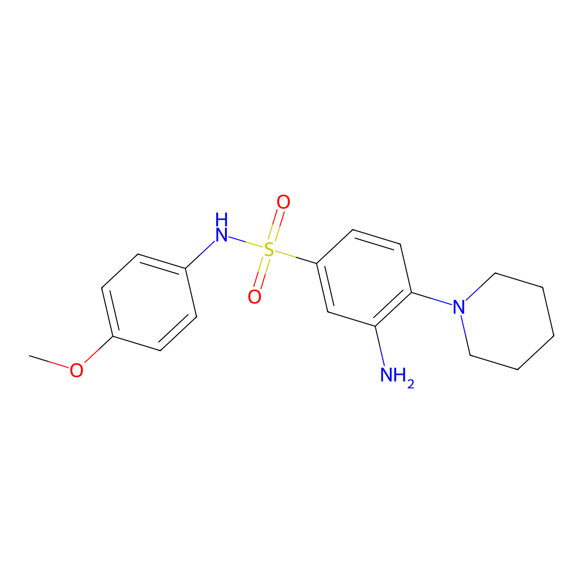 3-amino-N-(4-methoxyphenyl)-4-(piperidin-1-yl)benzene-1-sulfonamide molecular structure, CAS 326092-19-7
